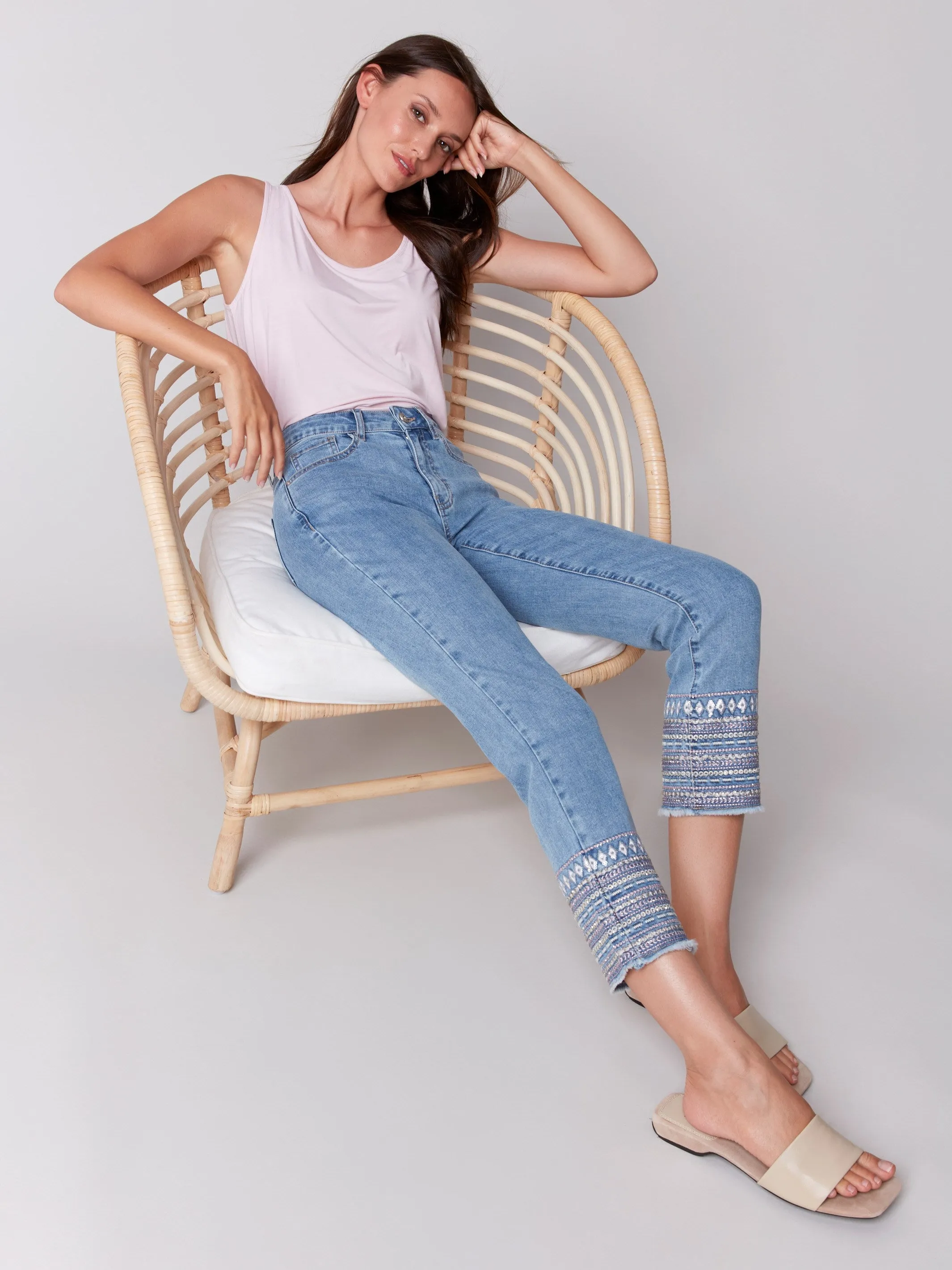 Embroidered Hem Jeans - Light Blue sold by Charlie B product image thumbnail 4