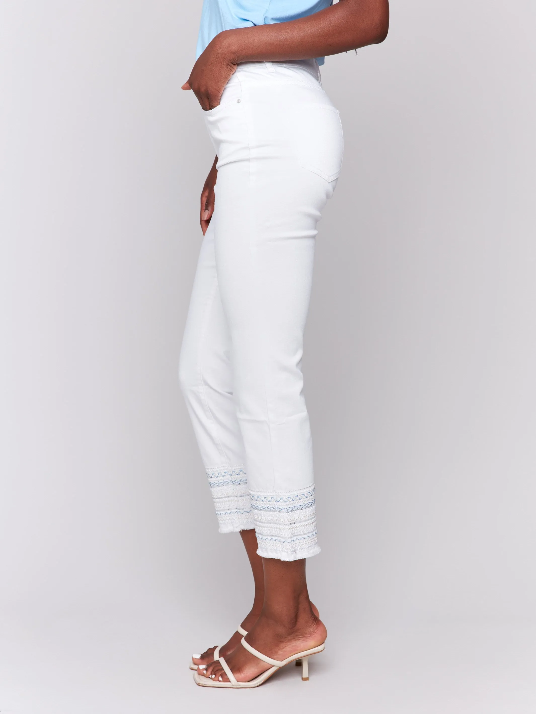Embroidered Hem Jeans - White sold by Charlie B product image thumbnail 3