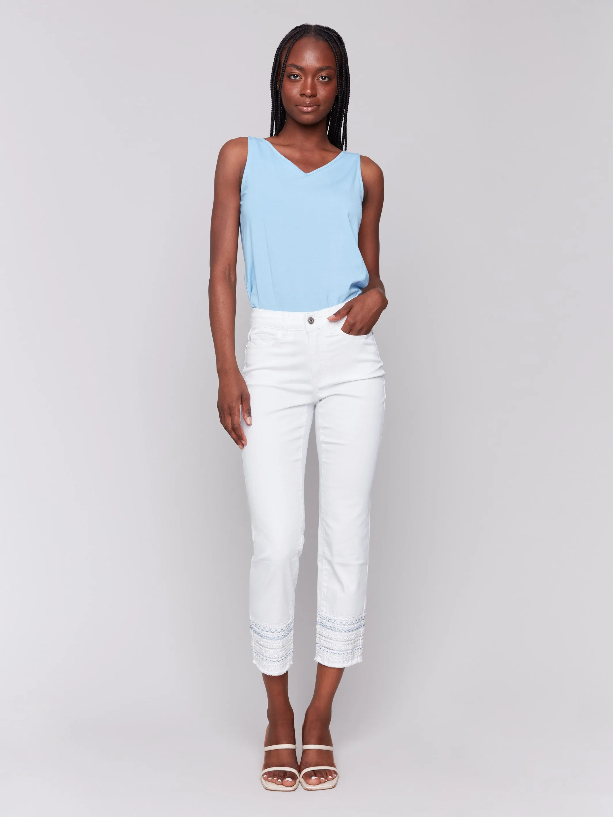 Embroidered Hem Jeans - White sold by Charlie B