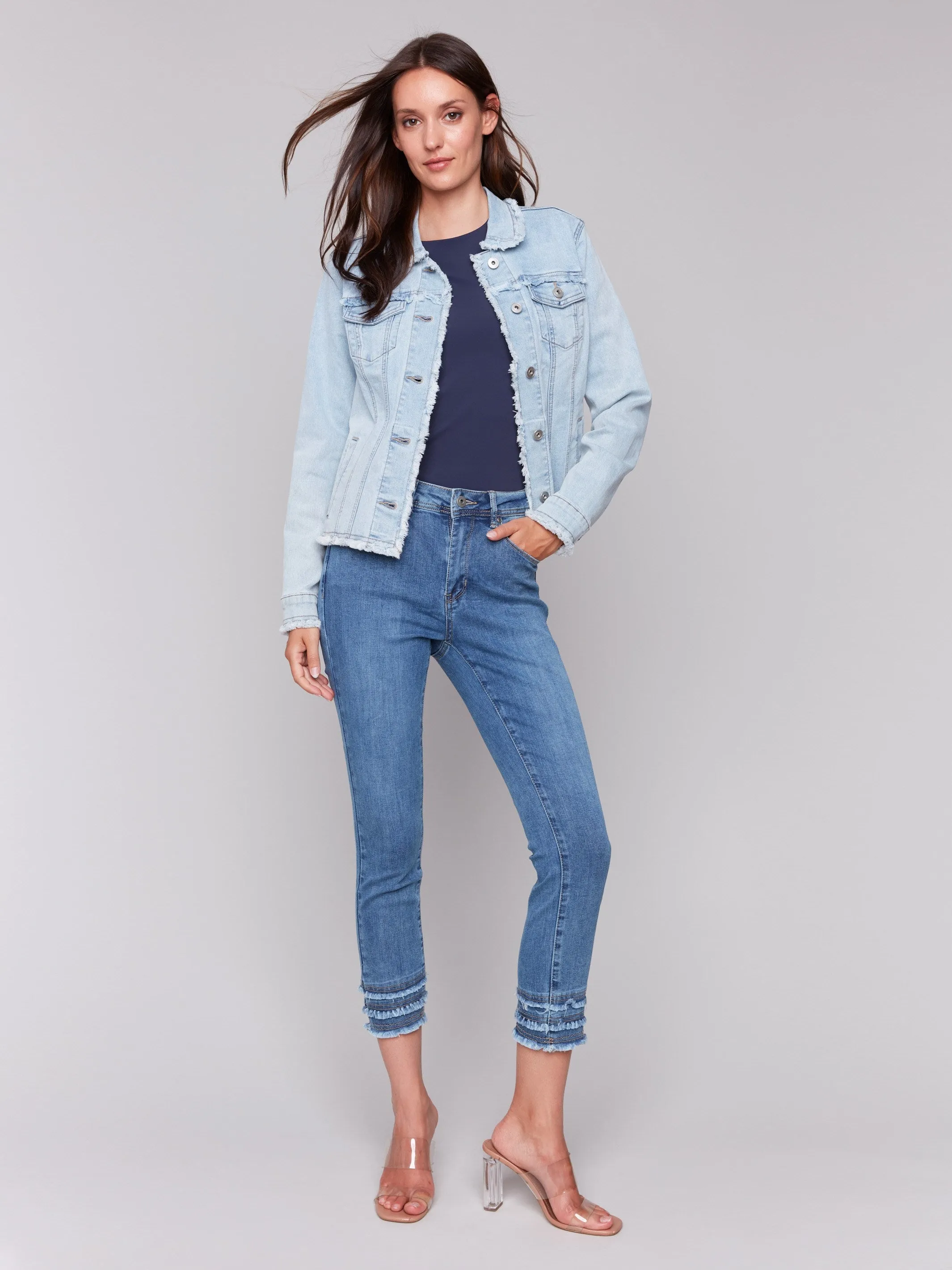 Frayed Edge Stretch Denim Jacket - Bleach Blue sold by Charlie B product image thumbnail 3