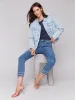 Frayed Edge Stretch Denim Jacket - Bleach Blue sold by Charlie B