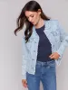 Frayed Edge Stretch Denim Jacket - Bleach Blue sold by Charlie B