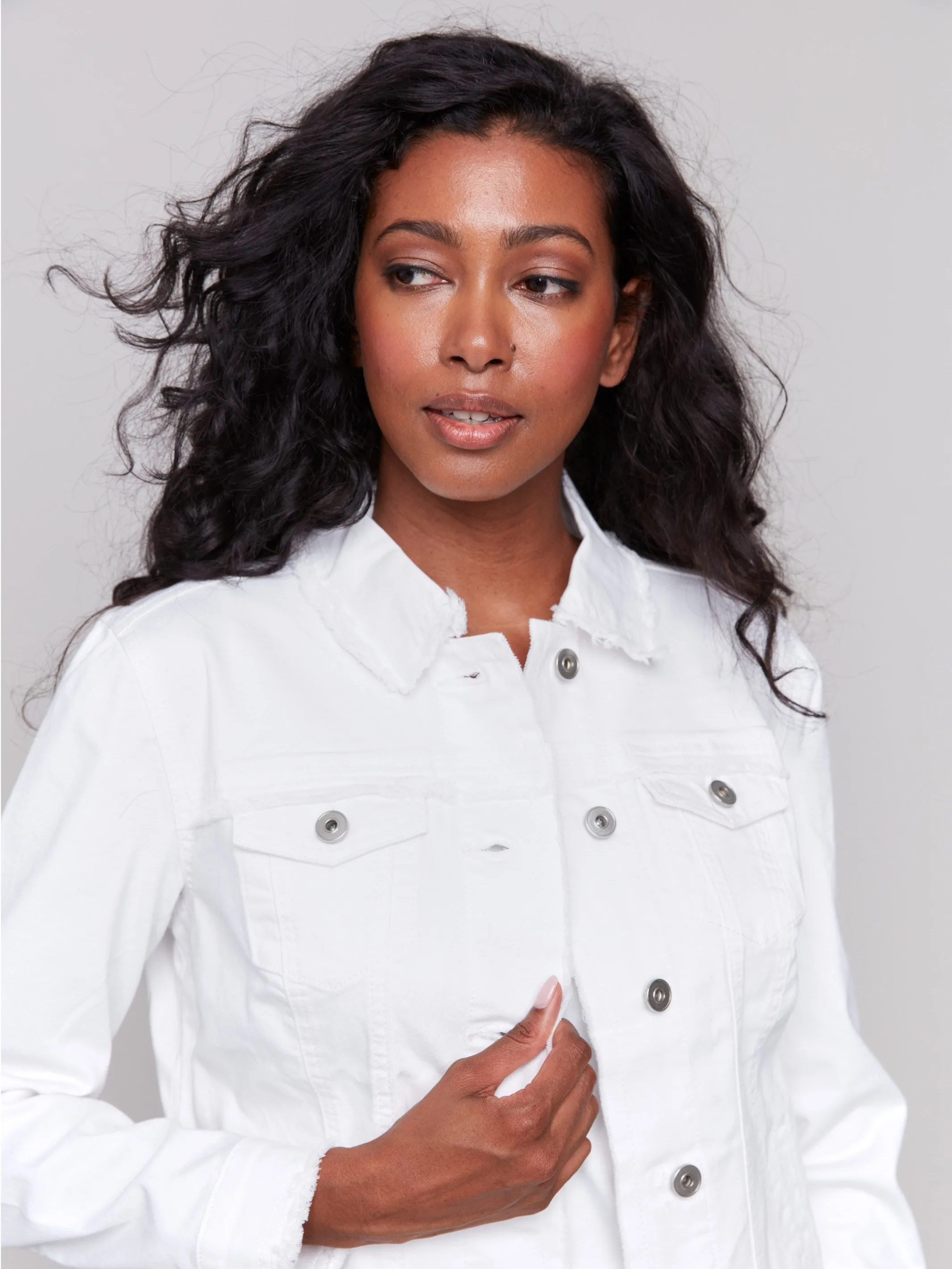 Twill Jean Jacket With Frayed Edges - White sold by Charlie B product image thumbnail 3