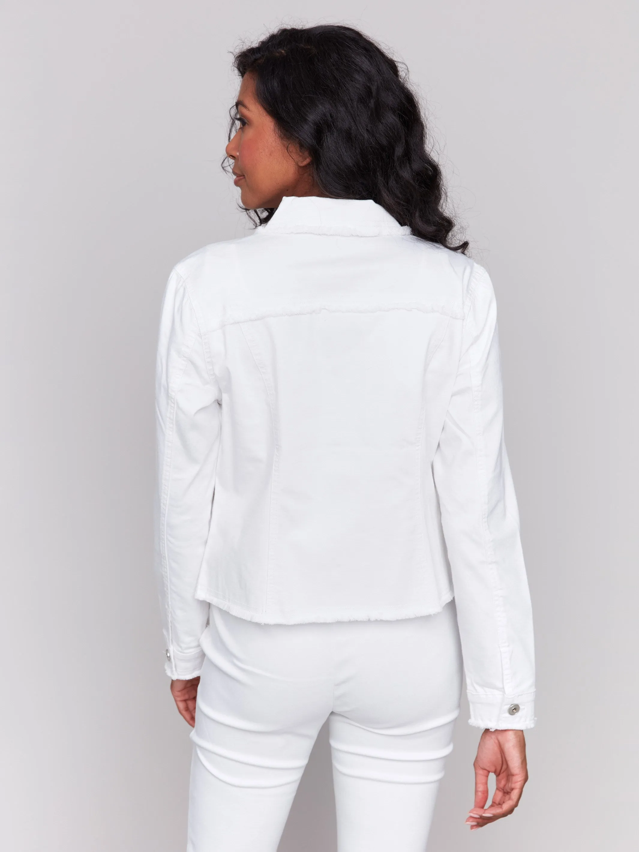 Twill Jean Jacket With Frayed Edges - White sold by Charlie B product image thumbnail 4