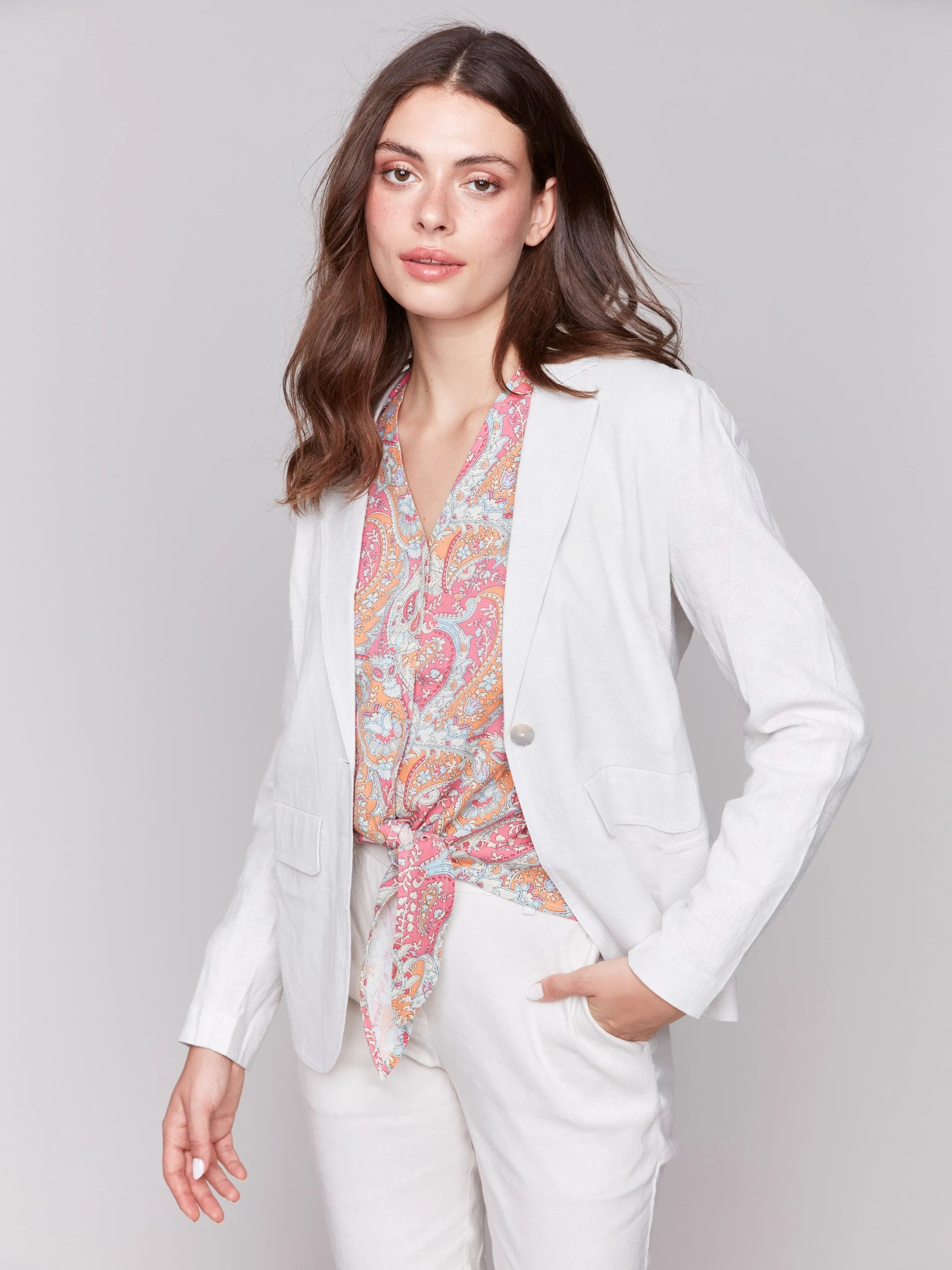 Linen Blend Blazer - Natural sold by Charlie B product image thumbnail 5