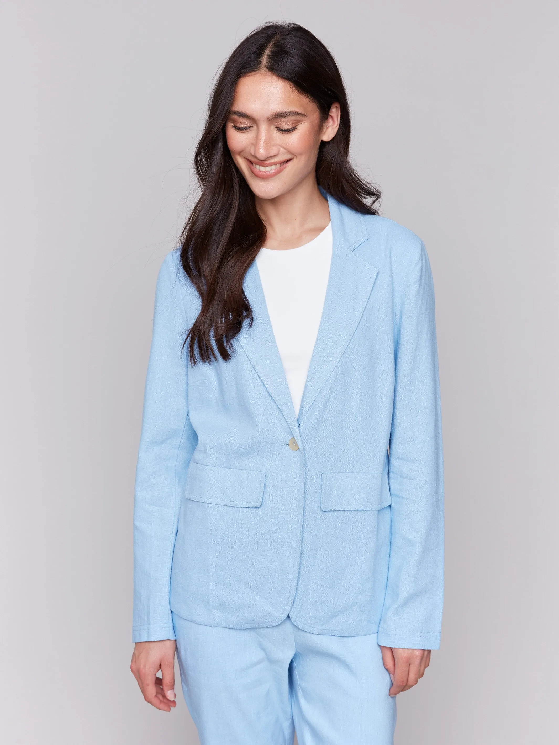 Linen Blend Blazer - Bluebell sold by Charlie B product image thumbnail 3