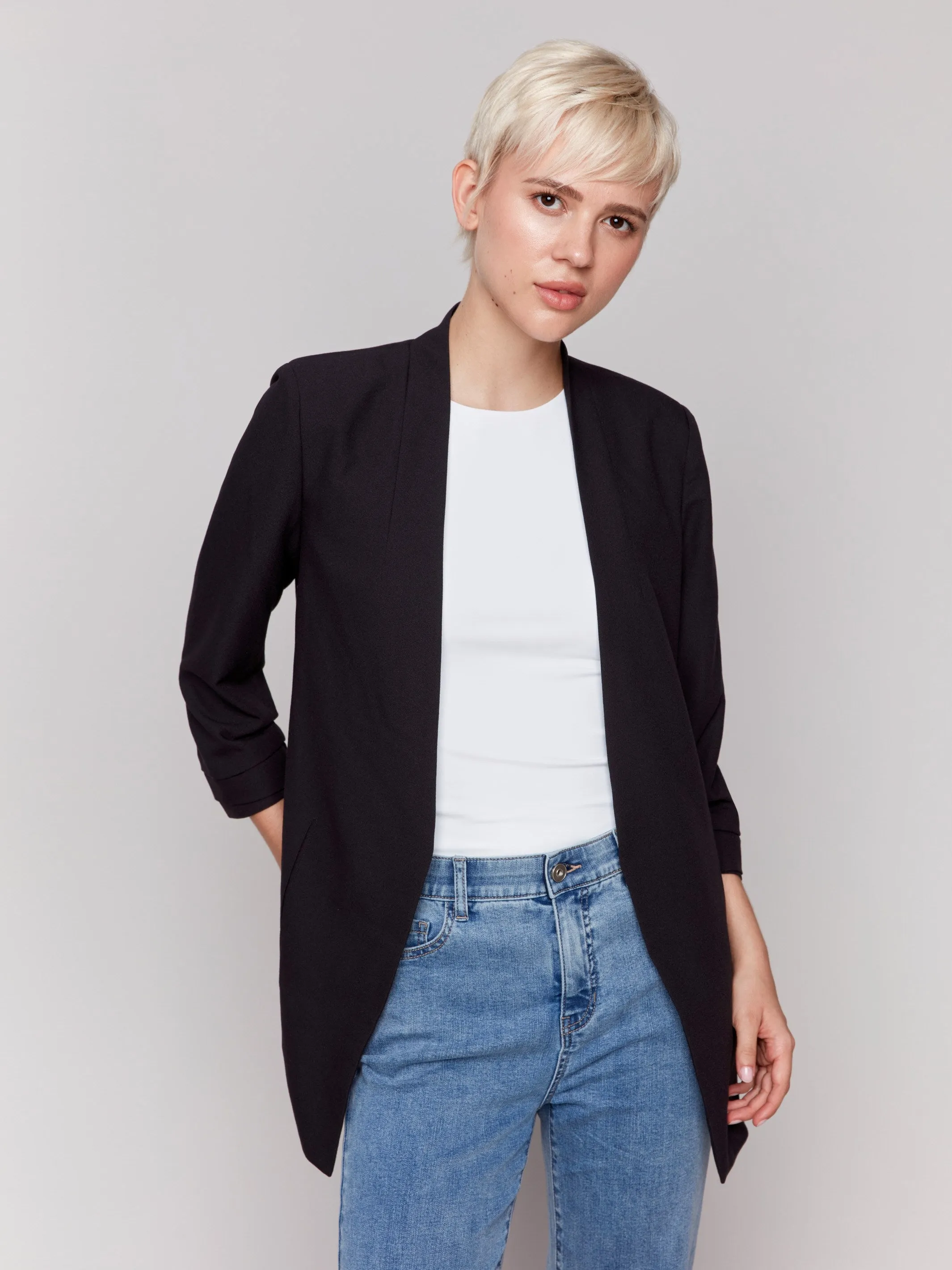 Crepe Open Front Blazer - Black sold by Charlie B