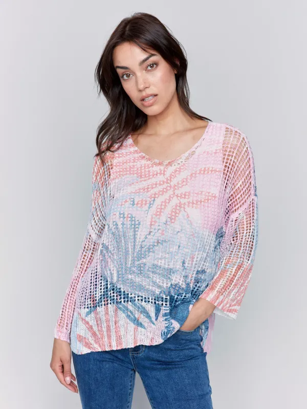 Printed Fishnet Crochet Sweater - Tropical made by Charlie B