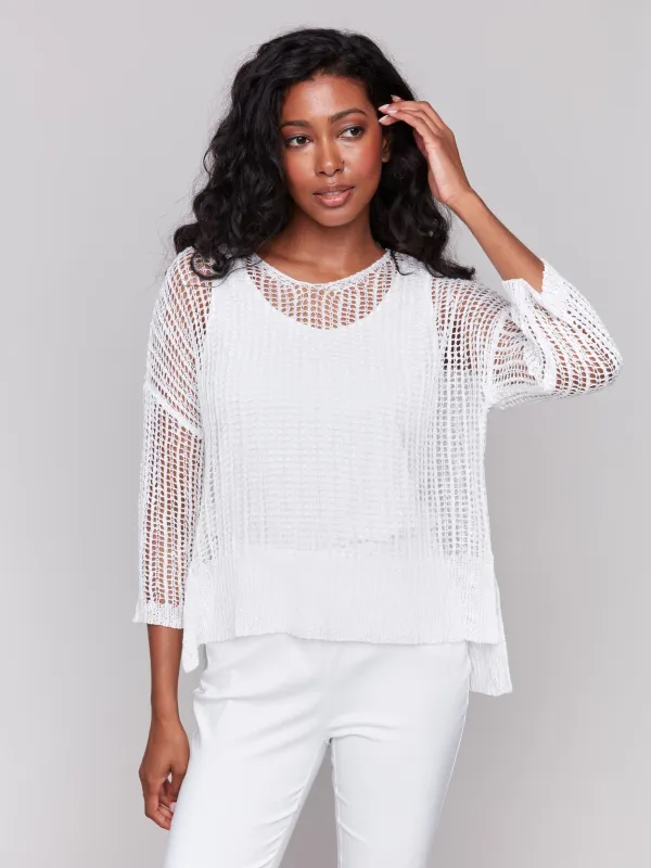 Fishnet Crochet Sweater - White sold by Charlie B