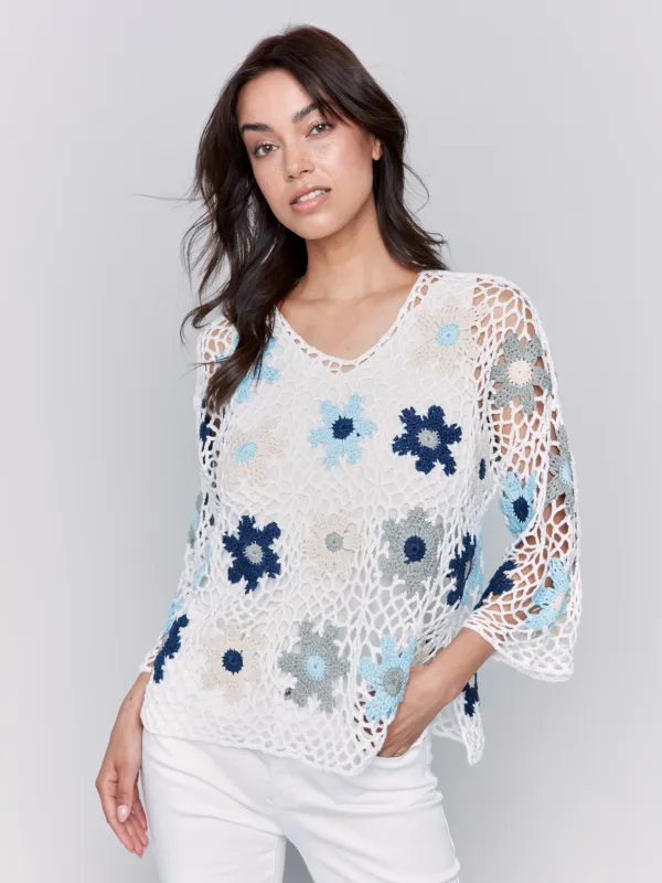 Handcrafted Floral Crochet Top - Blue sold by Charlie B