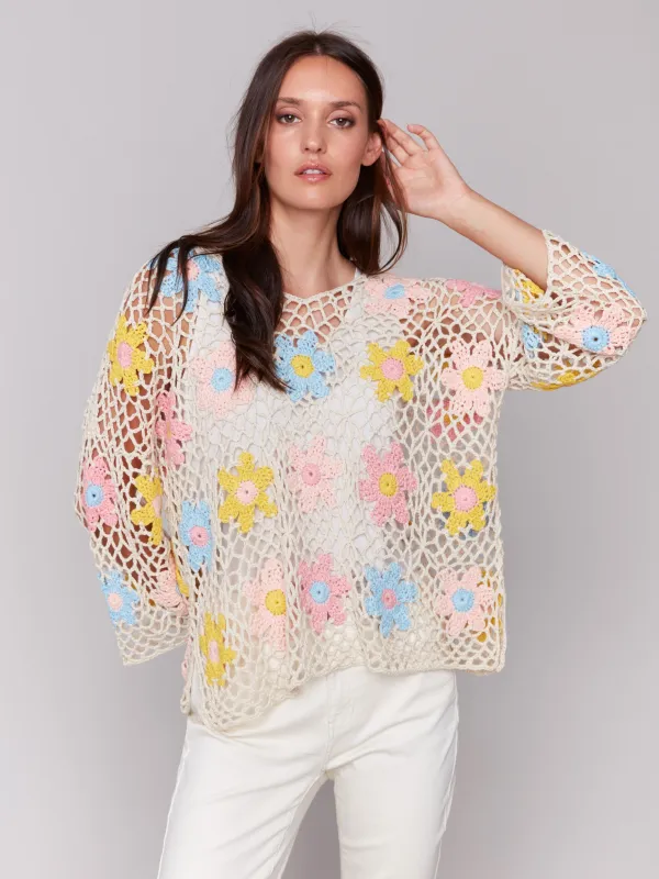 Handcrafted Floral Crochet Top - Natural sold by Charlie B