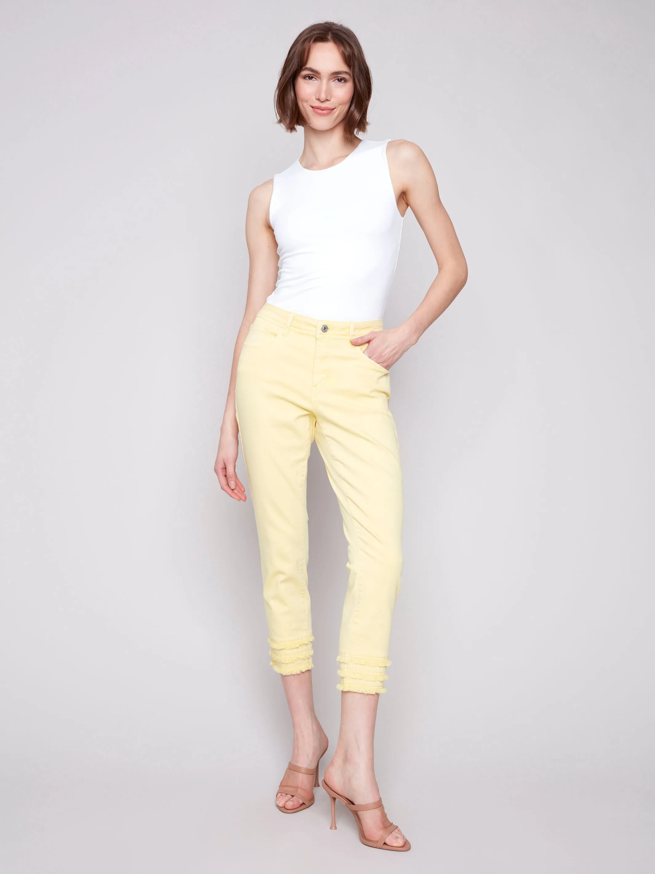 Frayed Hem Cropped Twill Pants - Lemonade sold by Charlie B product image thumbnail 4