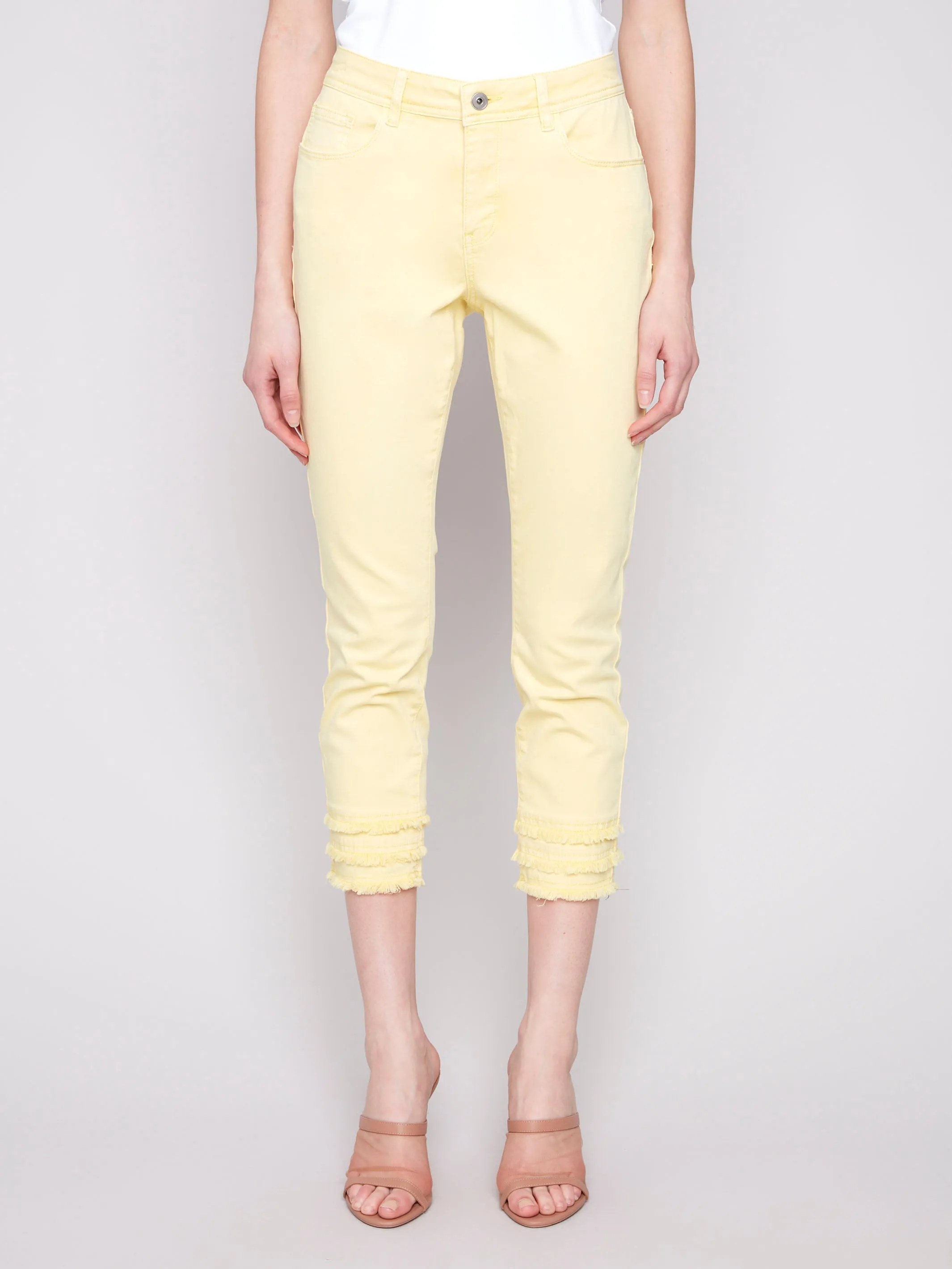 Frayed Hem Cropped Twill Pants - Lemonade sold by Charlie B product image thumbnail 2