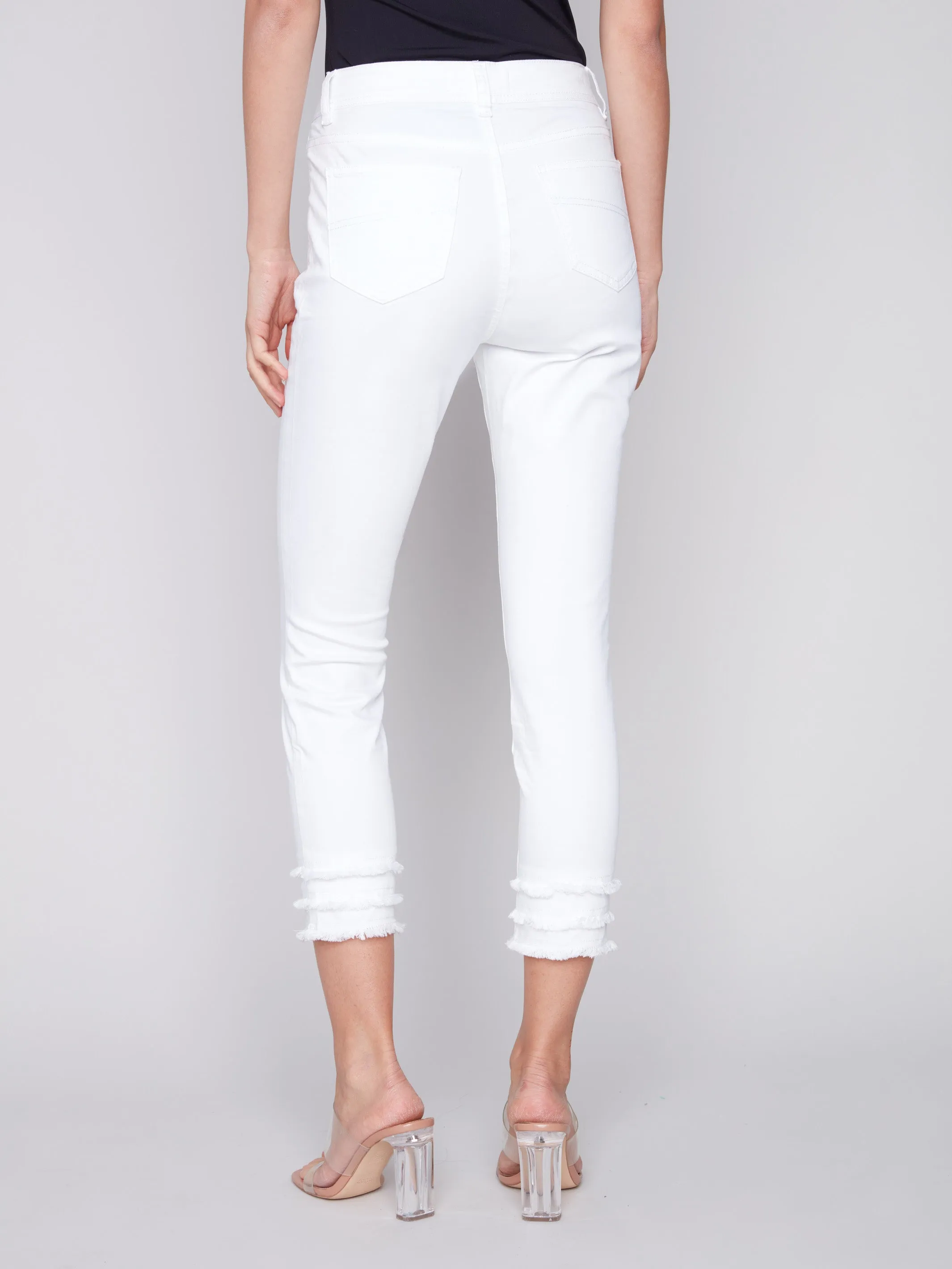 Frayed Hem Cropped Twill Pants - White sold by Charlie B product image thumbnail 3
