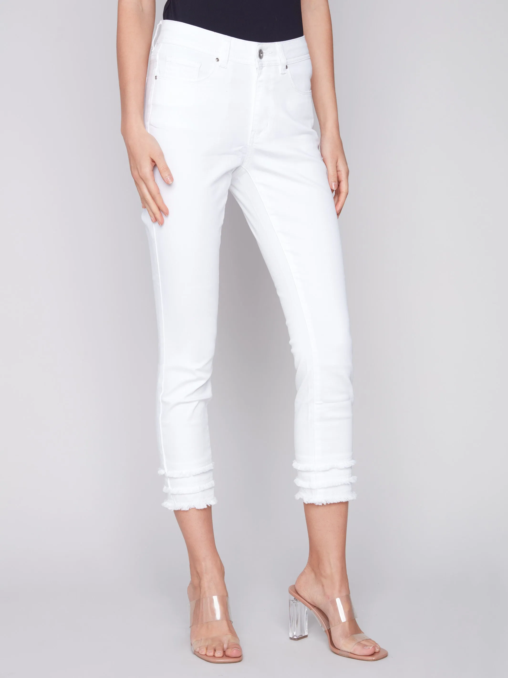 Frayed Hem Cropped Twill Pants - White sold by Charlie B product image thumbnail 2