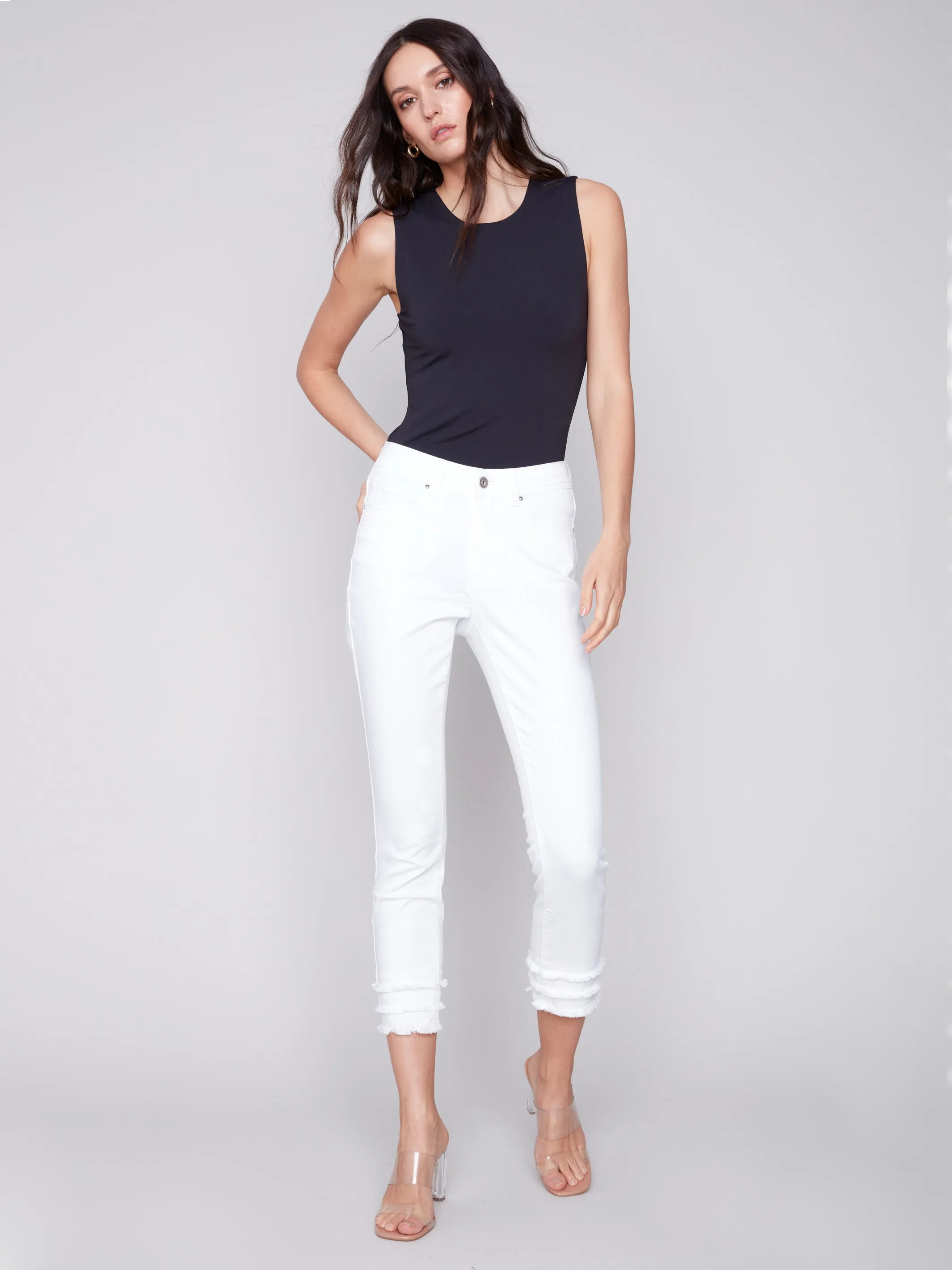 Frayed Hem Cropped Twill Pants - White sold by Charlie B product image thumbnail 5