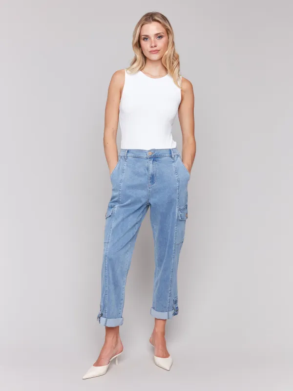 Stretch Tencel Cargo Pants - Chambray sold by Charlie B