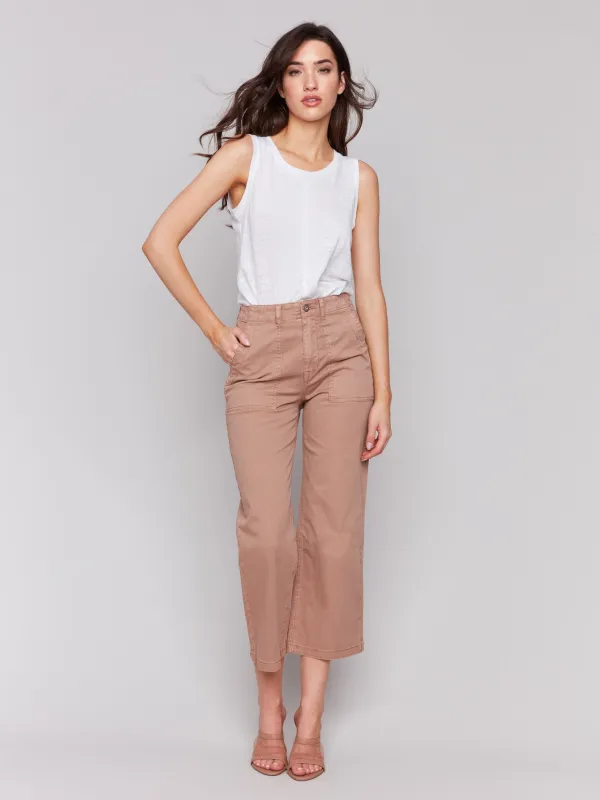 Cropped Utility Pocket Twill Pants - Biscuit sold by Charlie B
