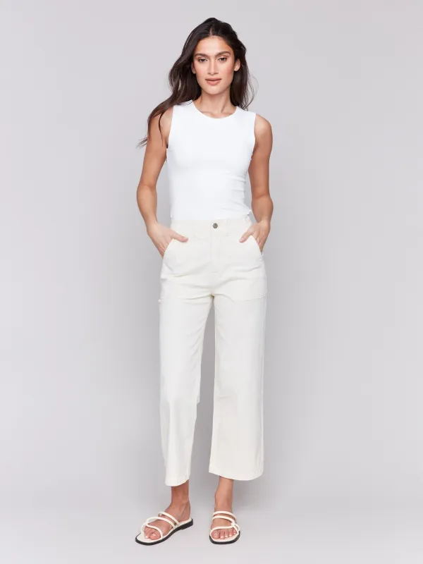 Cropped Utility Pocket Twill Pants - Natural sold by Charlie B