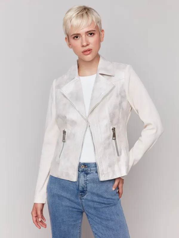 Foiled Faux Leather and Rib Knit Jacket - Champagne sold by Charlie B