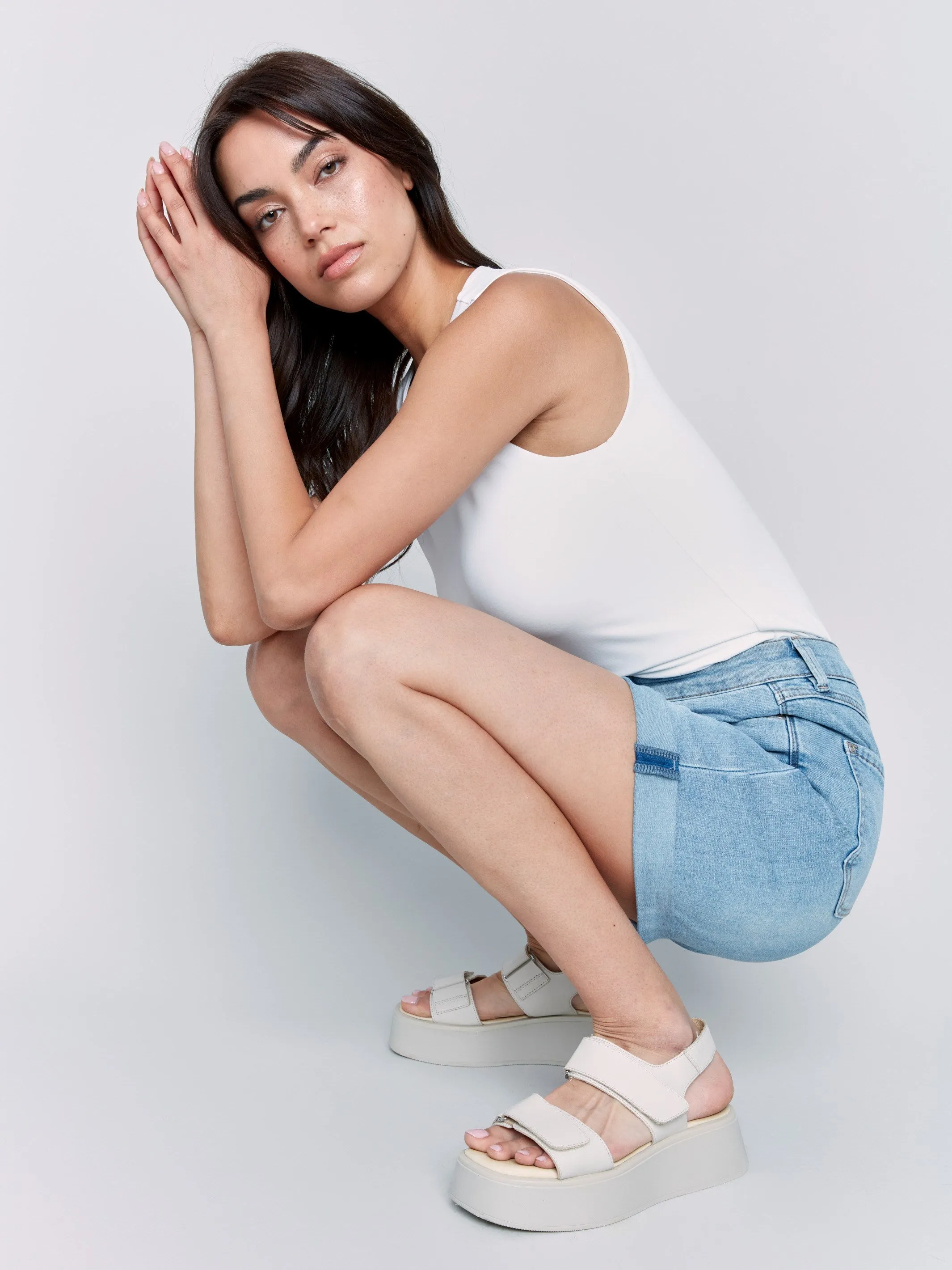 Rolled Cuff Denim Shorts - Light Blue sold by Charlie B product image thumbnail 3