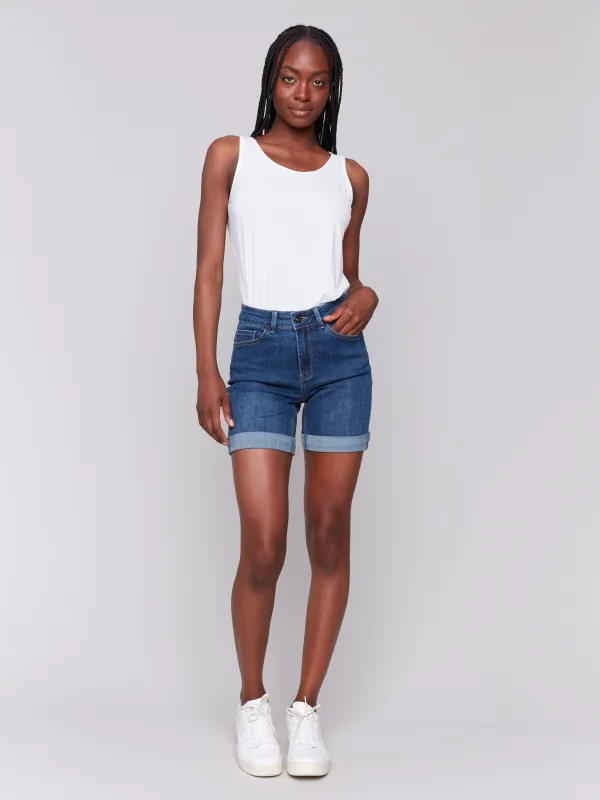 Rolled Cuff Denim Shorts - Indigo sold by Charlie B