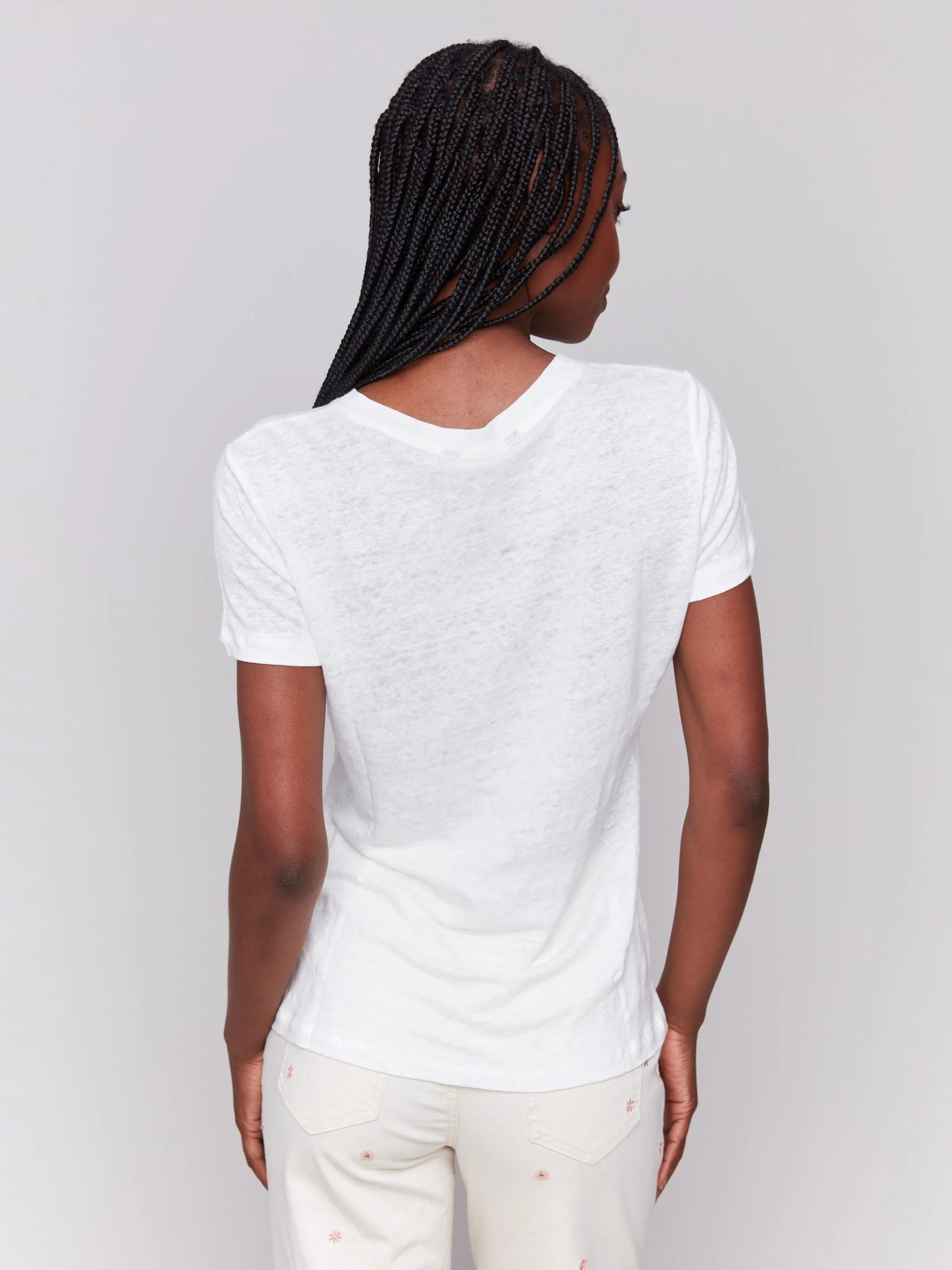 Embroidered Cotton V-Neck T-Shirt - Floral sold by Charlie B product image thumbnail 2