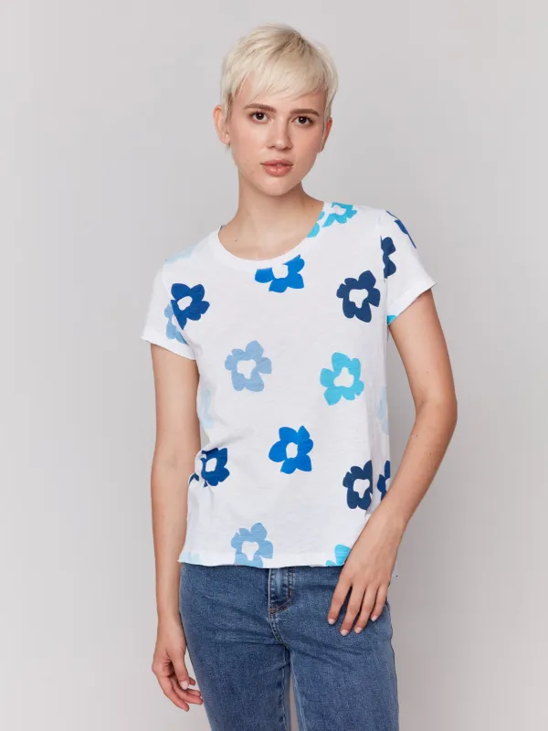 Printed Organic Cotton Slub T-Shirt - Blue Floral made by Charlie B