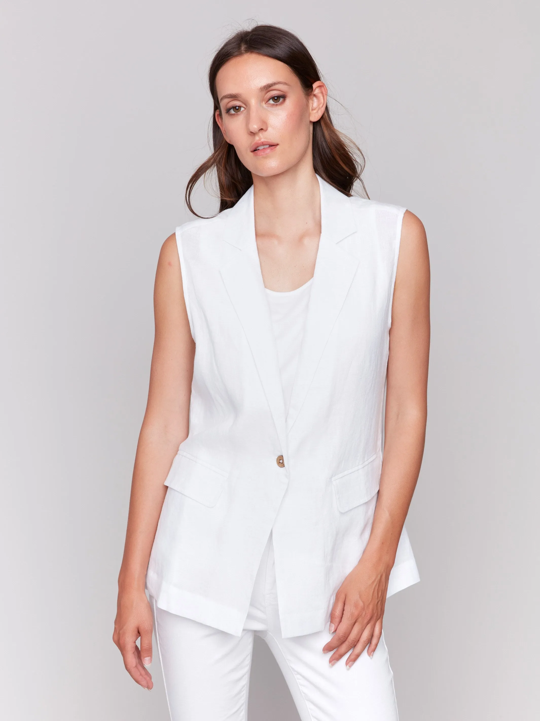 Linen Blend Vest - White sold by Charlie B