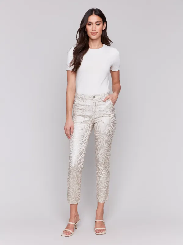 Metallic Print Twill Pants - Zebra sold by Charlie B
