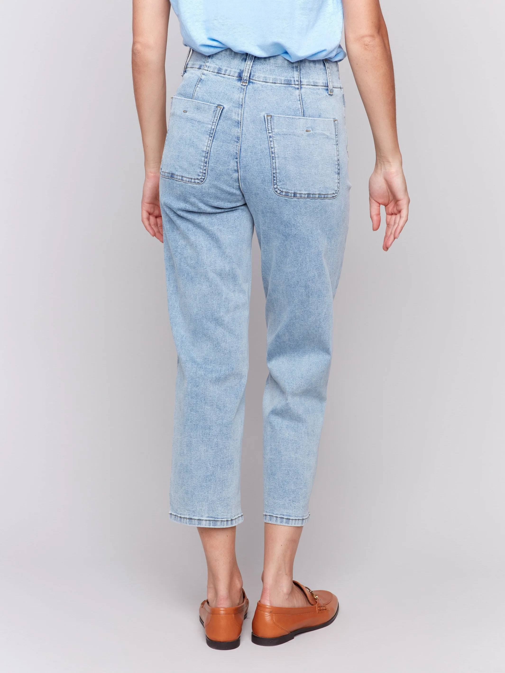 Front Button-Fly Straight Crop Jeans - Light Blue sold by Charlie B product image thumbnail 4
