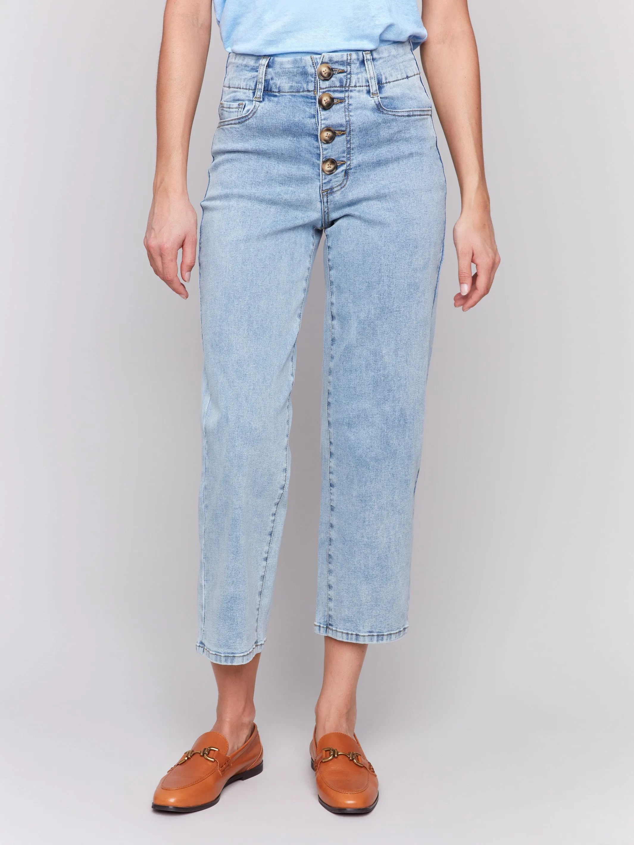 Front Button-Fly Straight Crop Jeans - Light Blue sold by Charlie B product image thumbnail 2