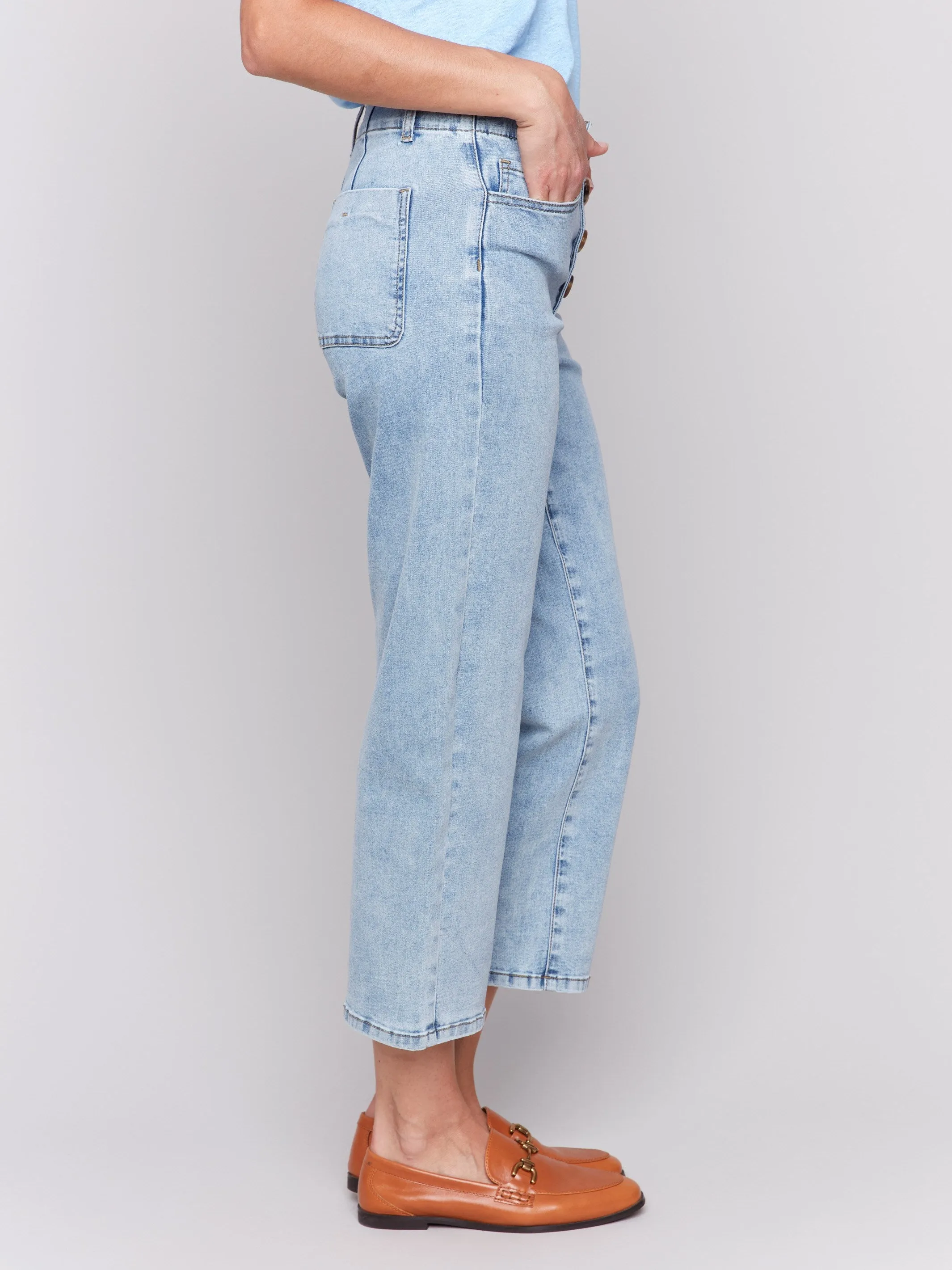 Front Button-Fly Straight Crop Jeans - Light Blue sold by Charlie B product image thumbnail 3