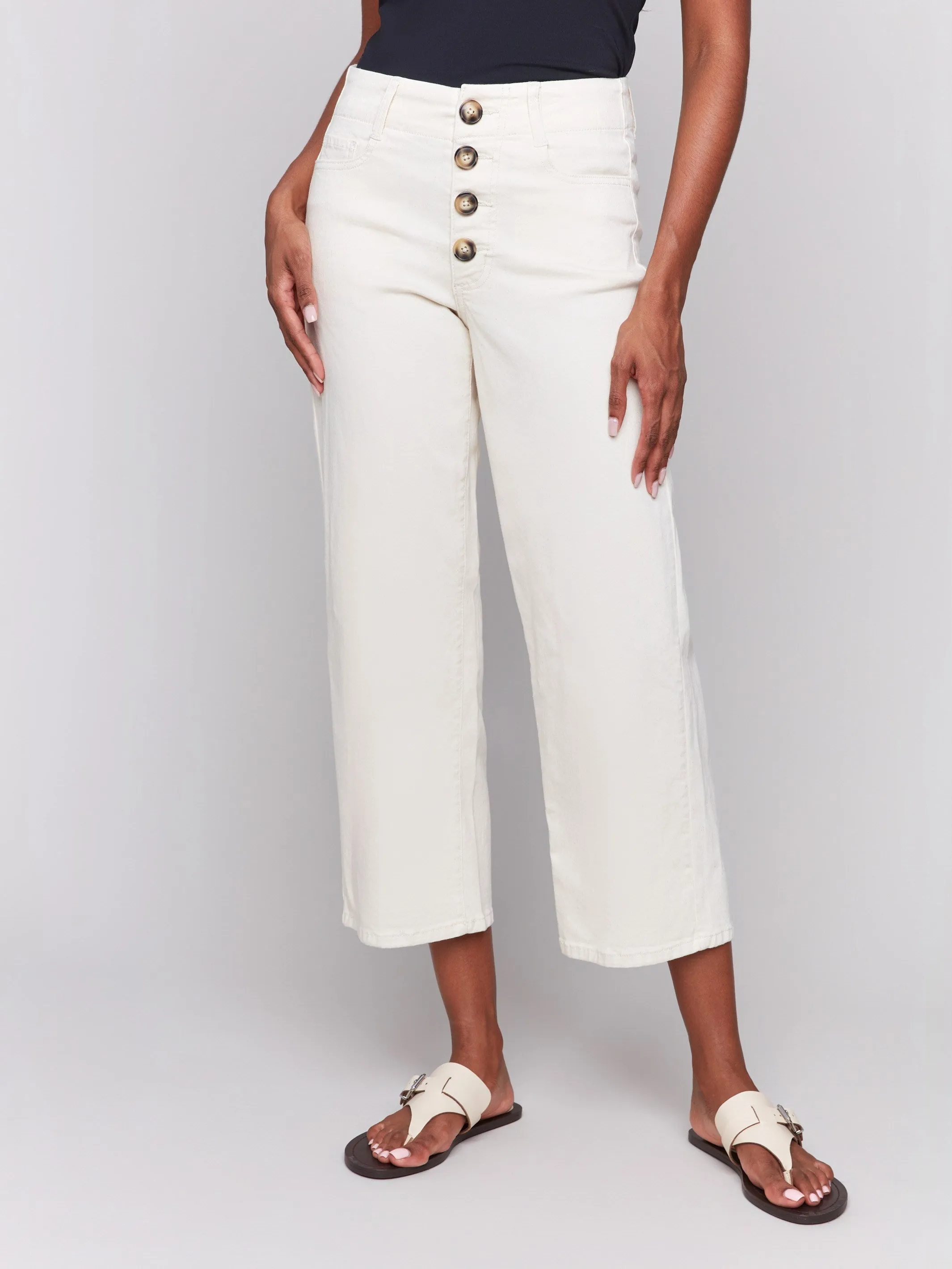 Front Button-Fly Crop Twill Pants - Natural sold by Charlie B product image thumbnail 2