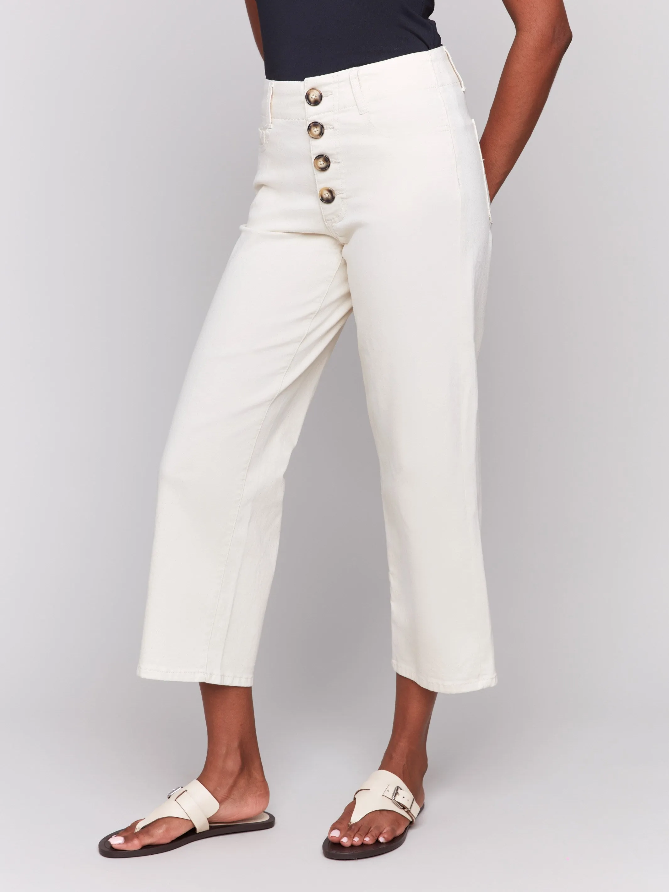 Front Button-Fly Crop Twill Pants - Natural sold by Charlie B product image thumbnail 3