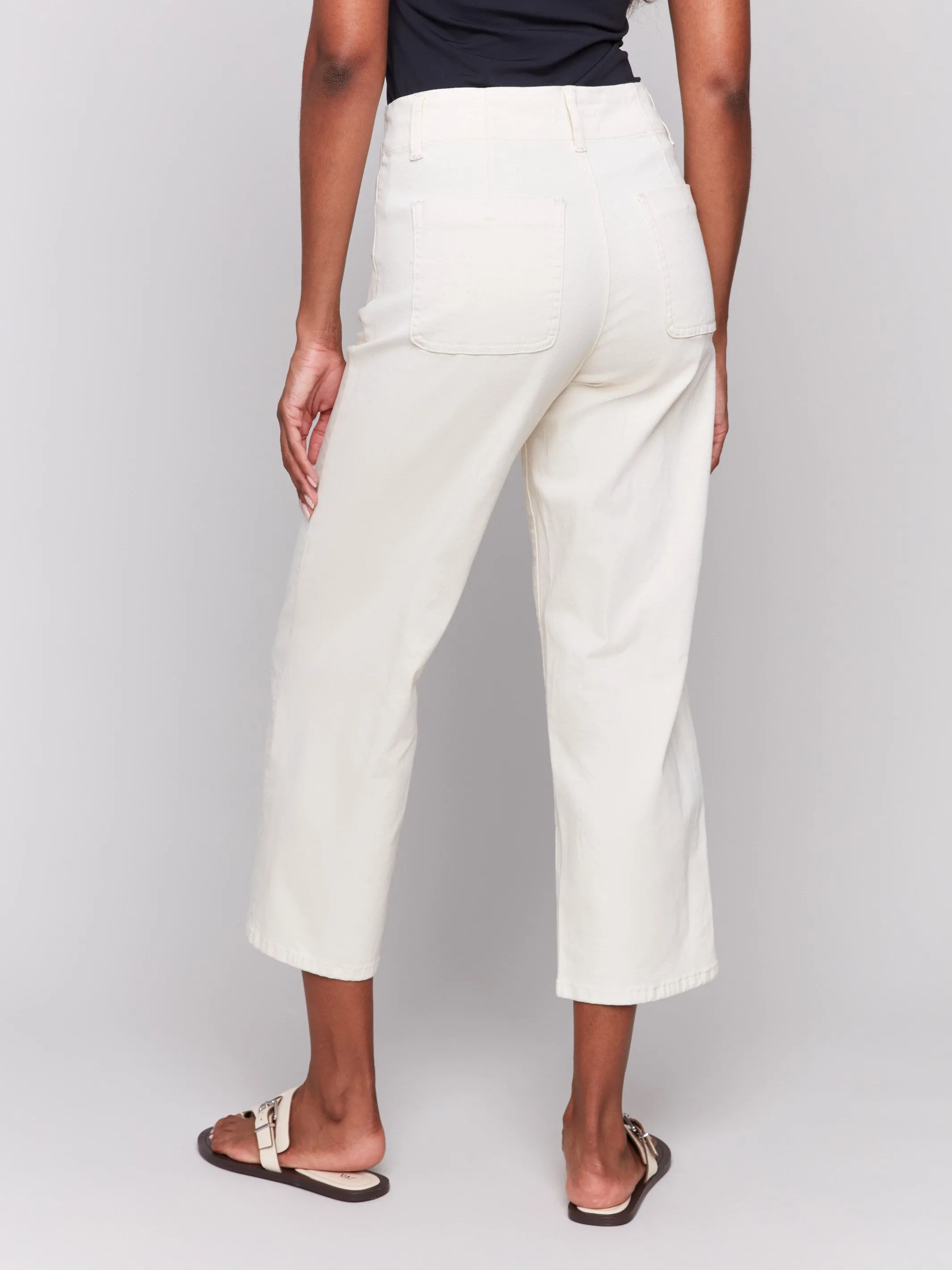 Front Button-Fly Crop Twill Pants - Natural sold by Charlie B product image thumbnail 4