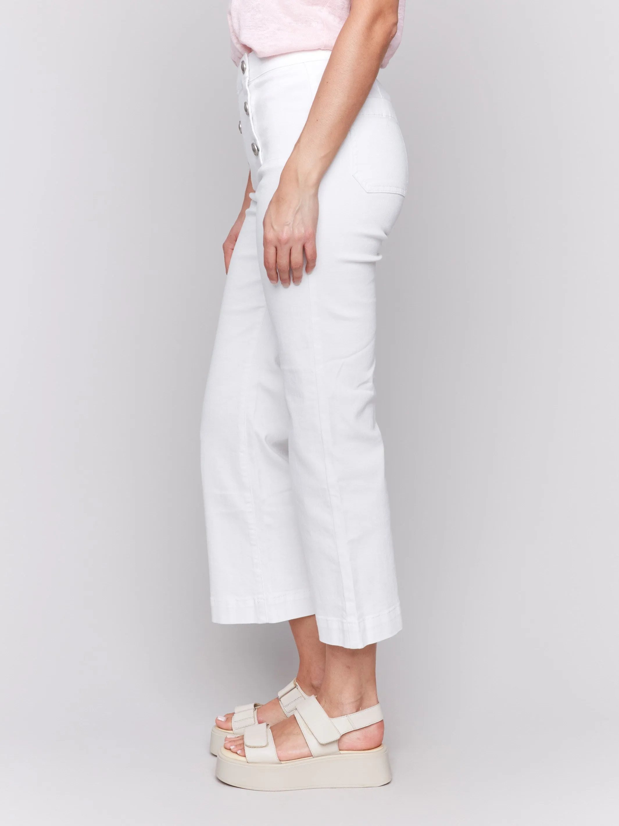 Cropped Pull-On Flare Jeans with Front Buttons - White sold by Charlie B product image thumbnail 3