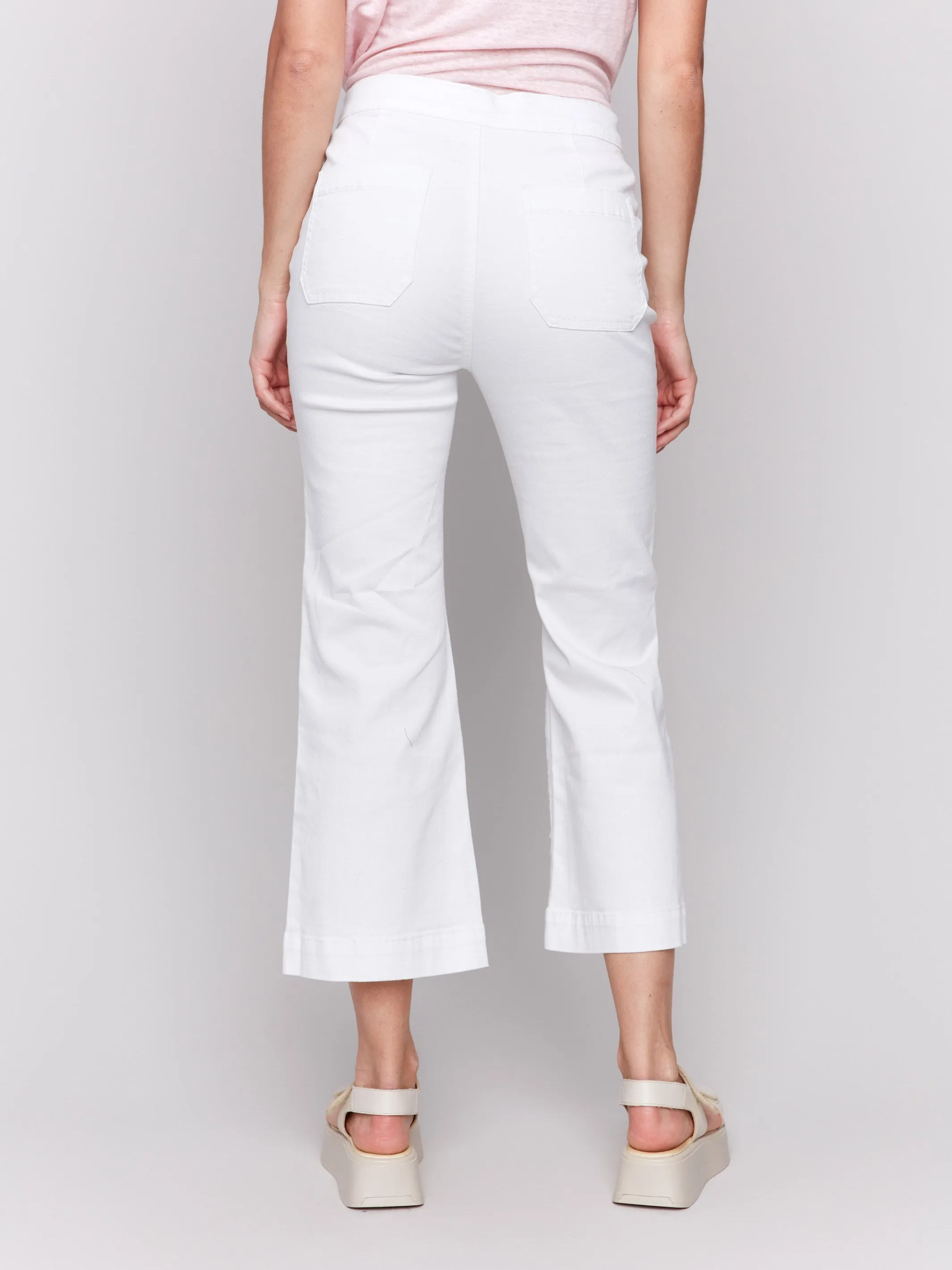 Cropped Pull-On Flare Jeans with Front Buttons - White sold by Charlie B product image thumbnail 4