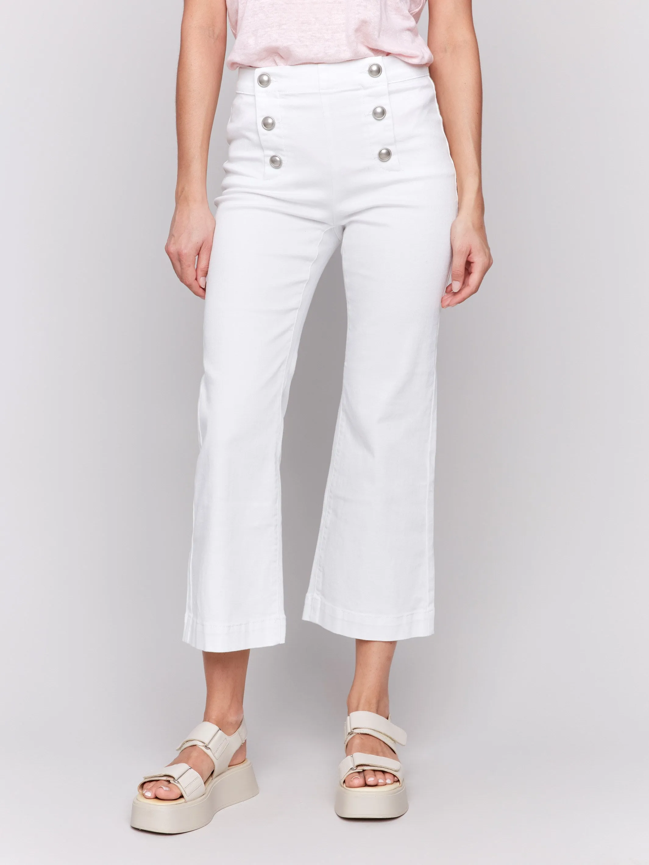 Cropped Pull-On Flare Jeans with Front Buttons - White sold by Charlie B product image thumbnail 2