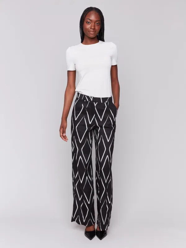 Printed Linen Blend Pants - Diamonds sold by Charlie B