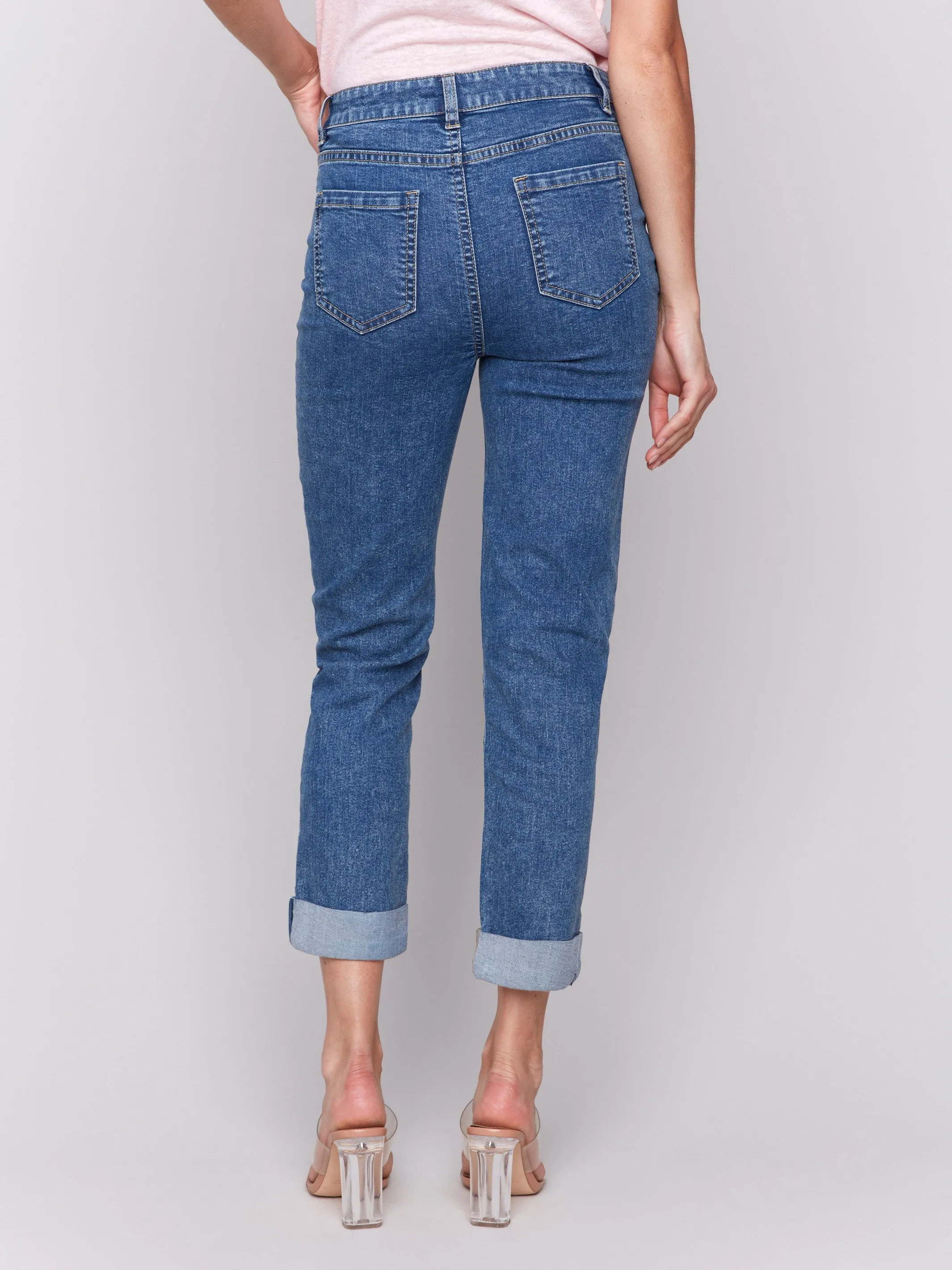 Cropped Pin Tuck Jeans - Medium Blue sold by Charlie B product image thumbnail 4