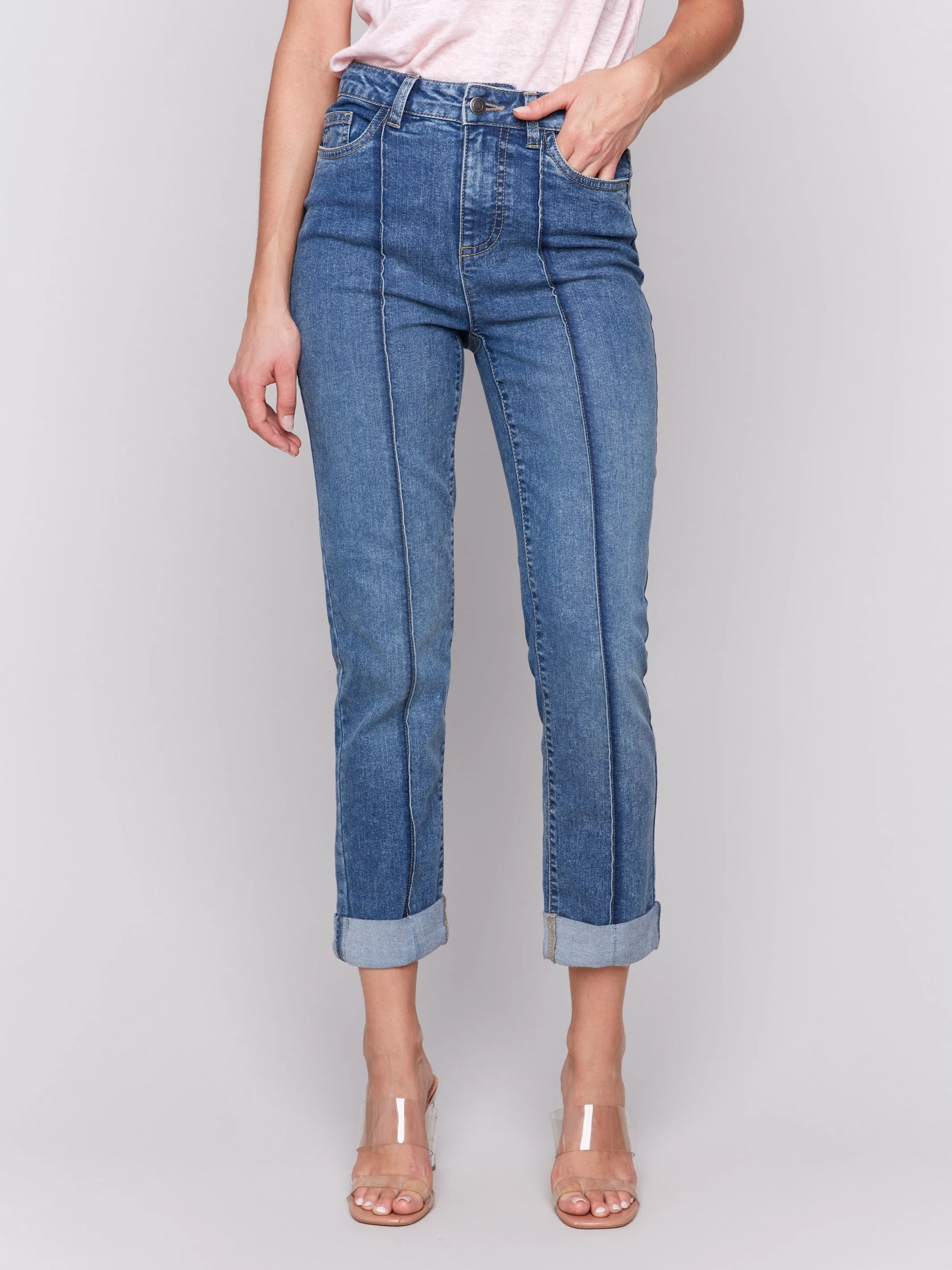 Cropped Pin Tuck Jeans - Medium Blue sold by Charlie B product image thumbnail 2