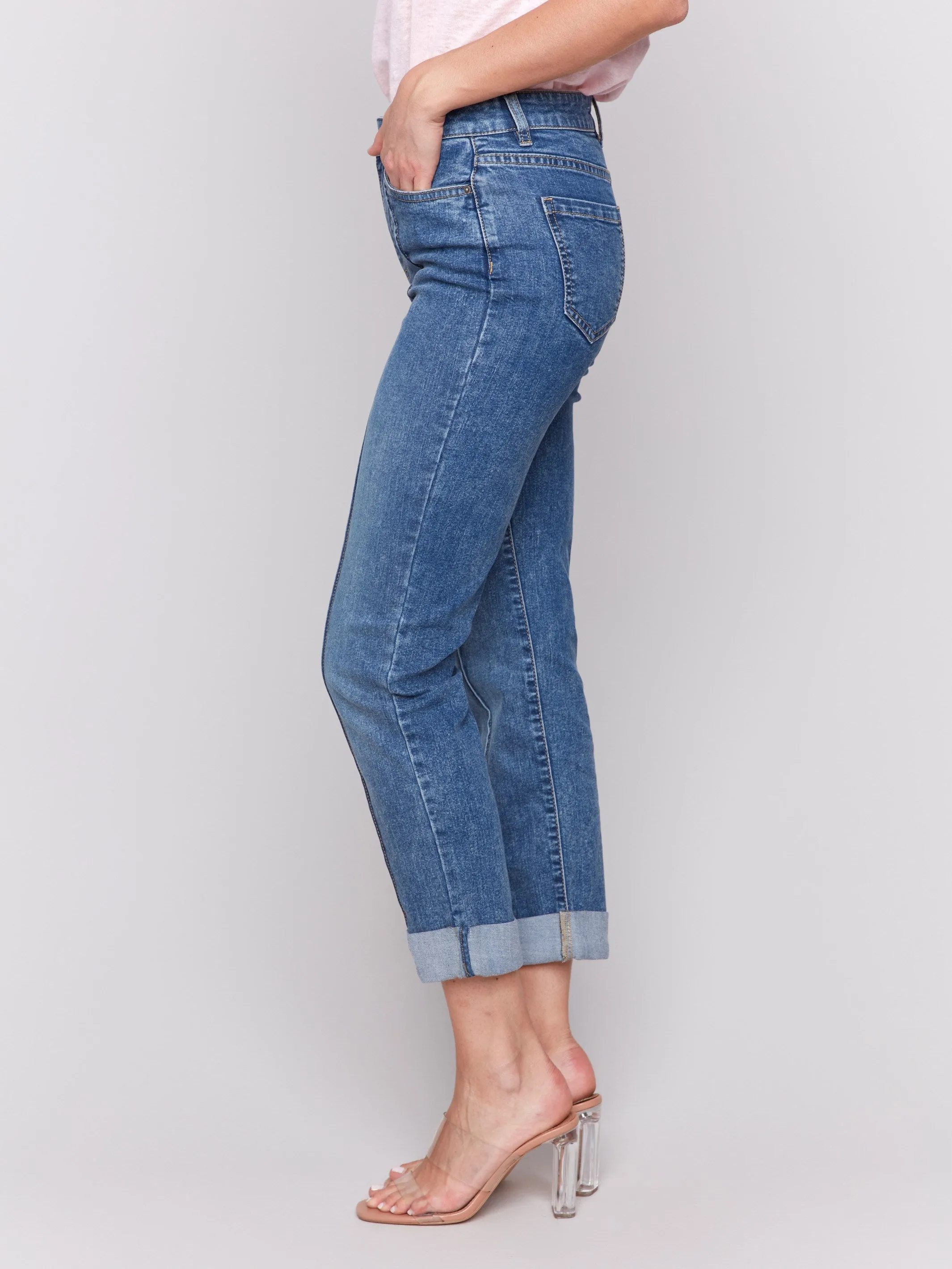 Cropped Pin Tuck Jeans - Medium Blue sold by Charlie B product image thumbnail 3