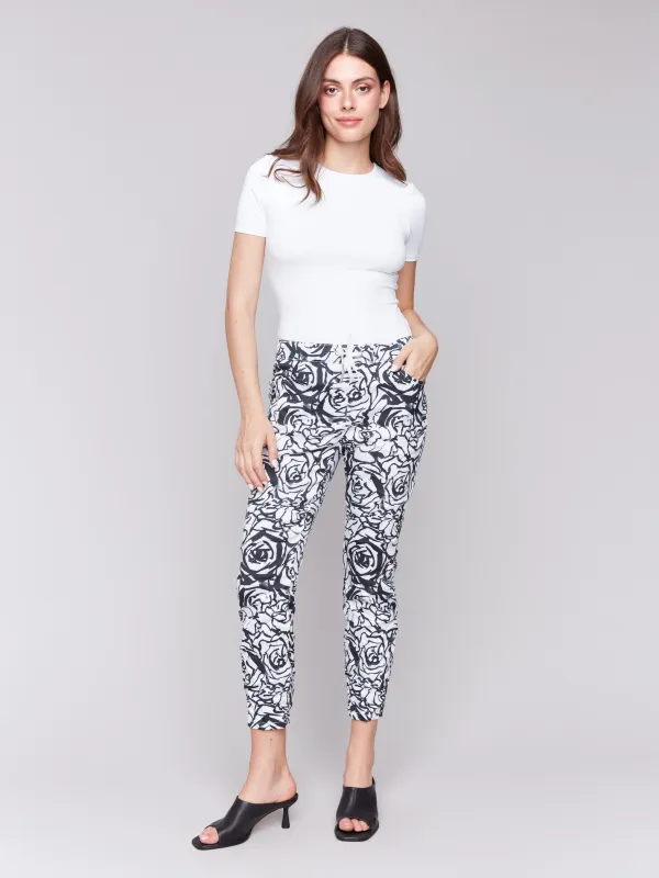 Printed Crinkle Jogger Pants - Black & Cream sold by Charlie B