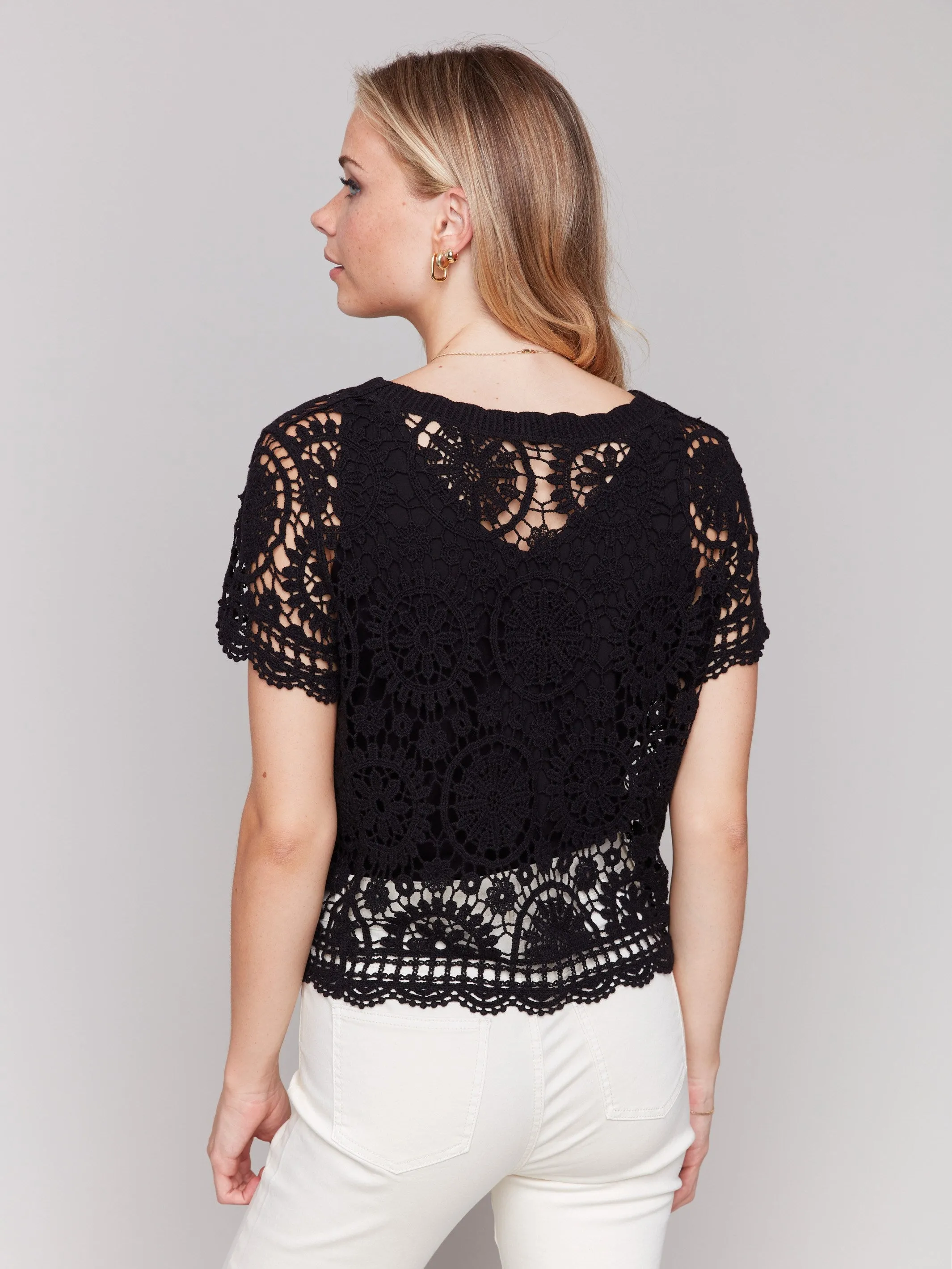 Short Sleeve Crochet Bolero Cardigan - Black sold by Charlie B product image thumbnail 5