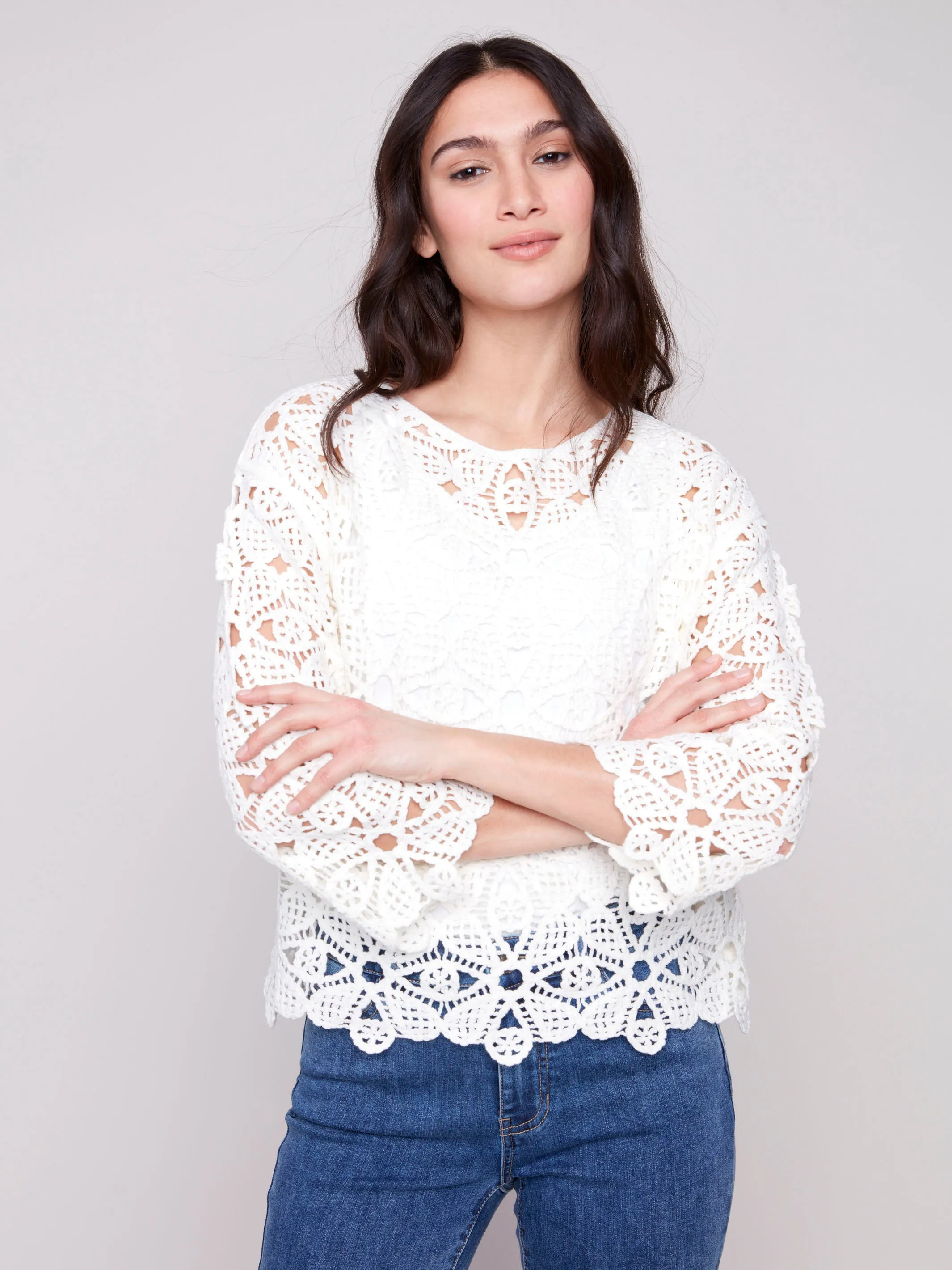 Cotton Blend Crochet Top - Natural sold by Charlie B