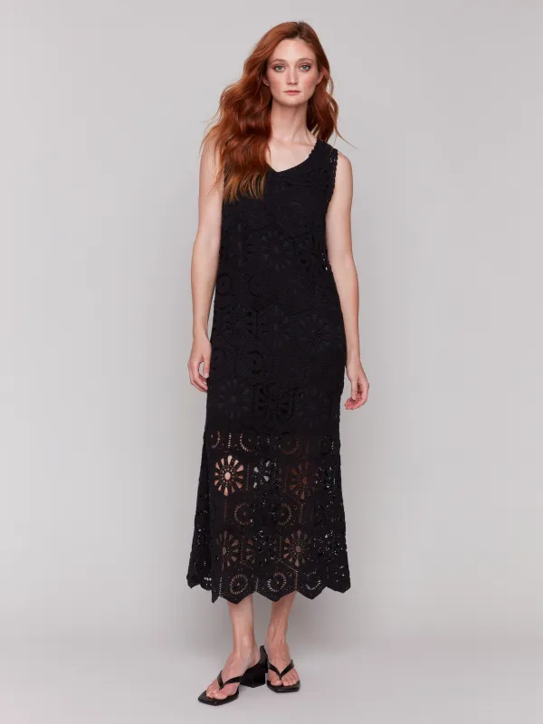 Cotton Crochet Sleeveless Maxi Dress - Black sold by Charlie B