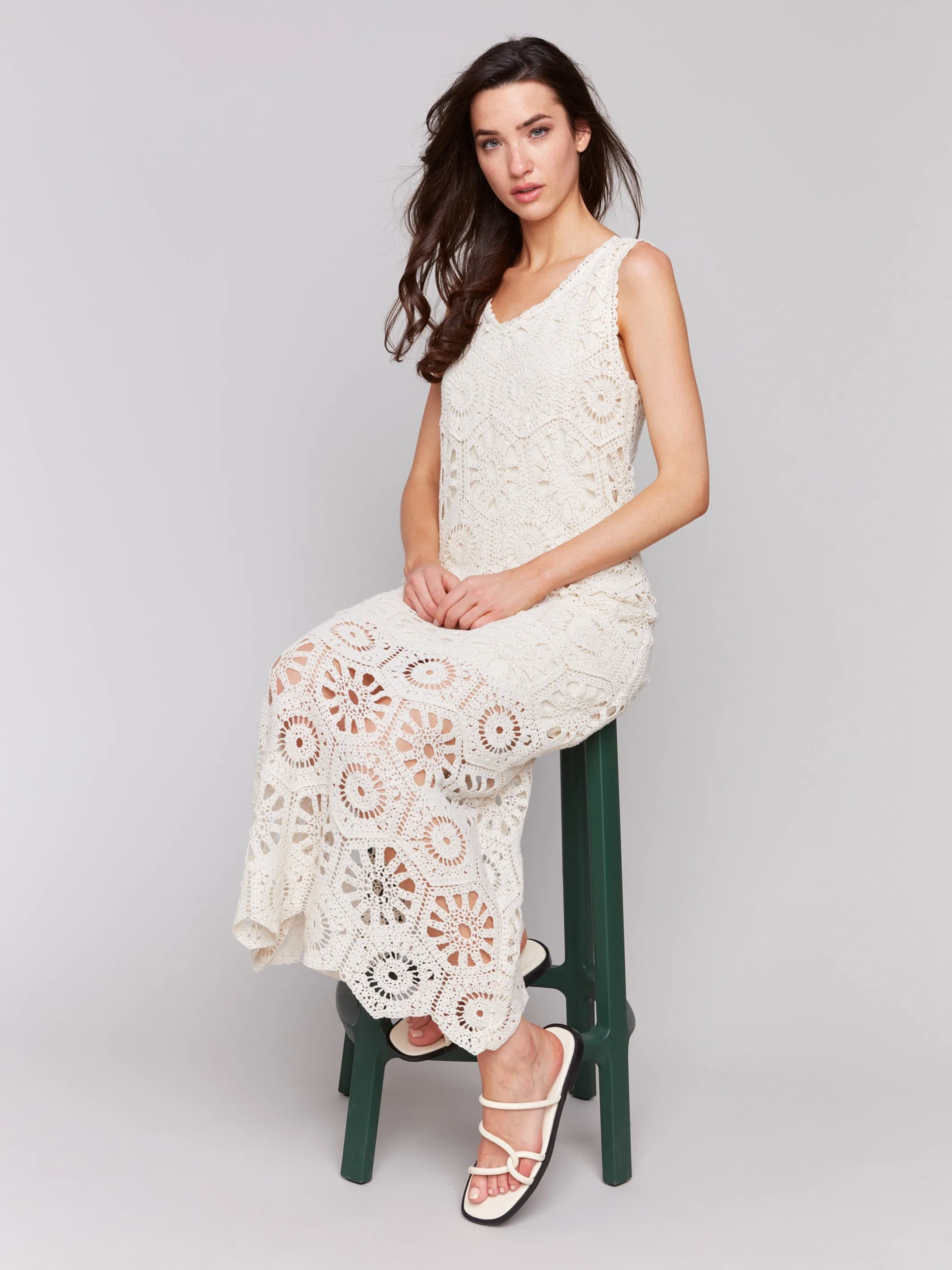 Cotton Crochet Sleeveless Maxi Dress - Natural sold by Charlie B product image thumbnail 4