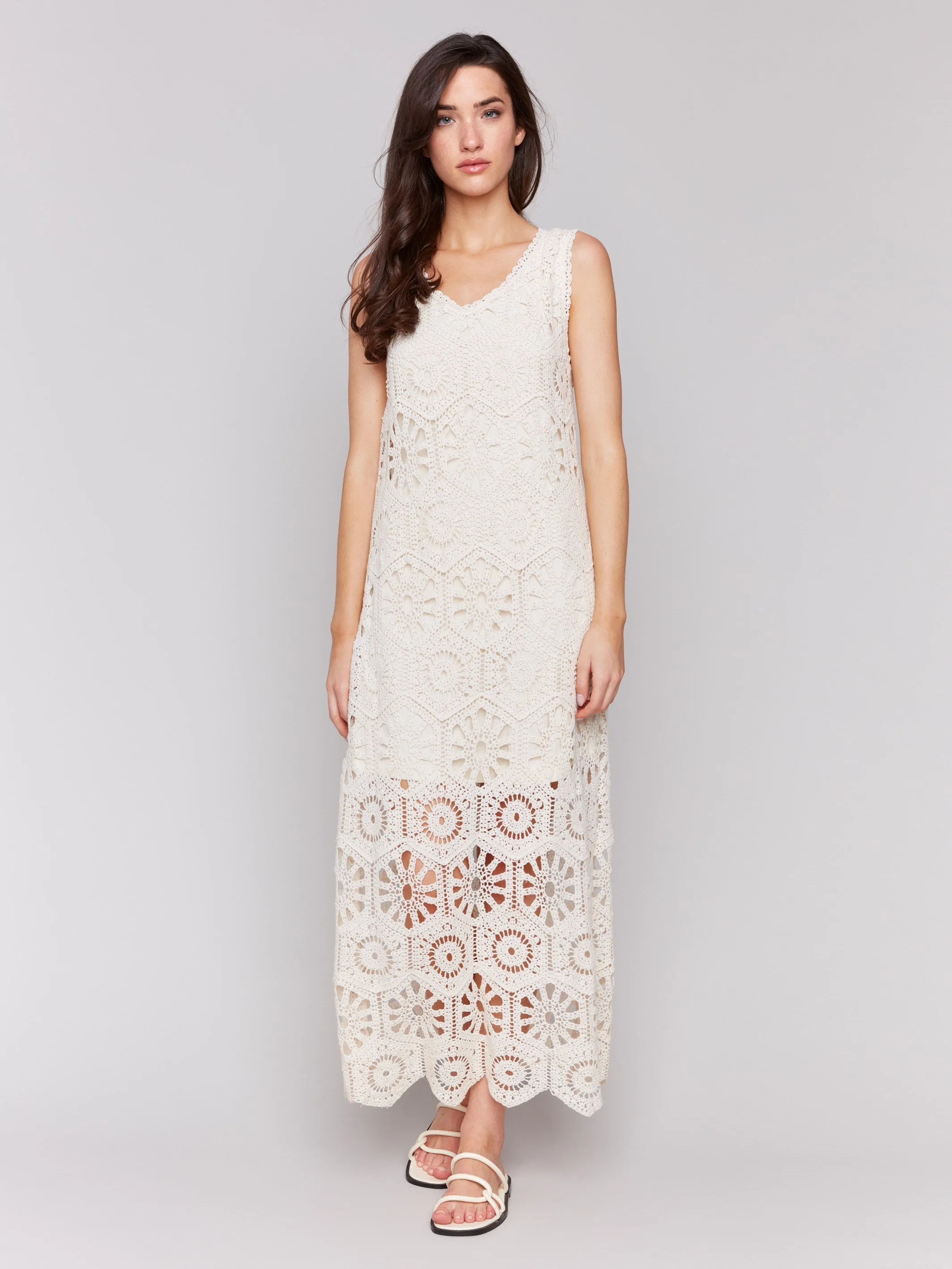 Cotton Crochet Sleeveless Maxi Dress - Natural sold by Charlie B