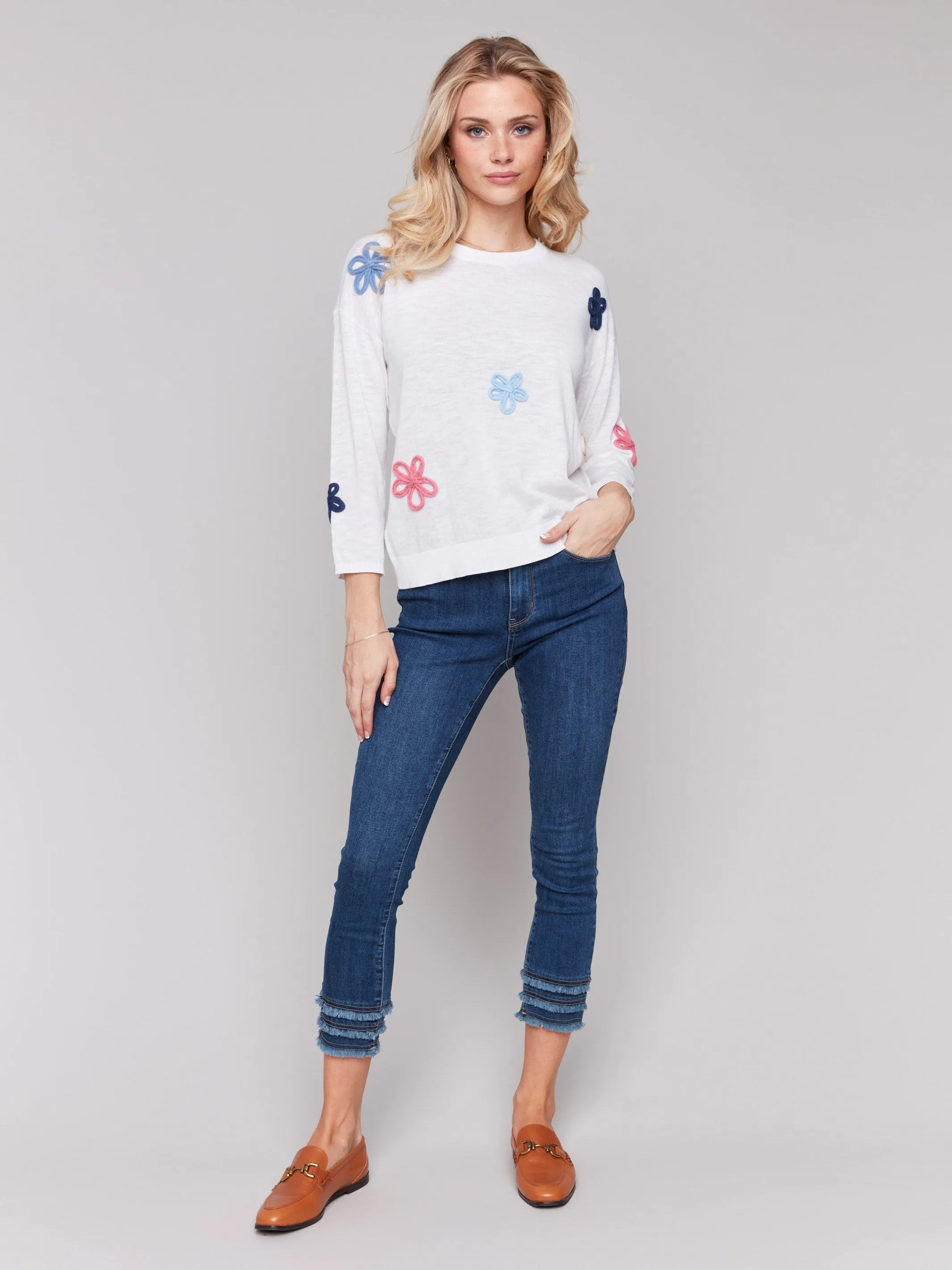 Cotton Sweater with Flower Patches - White sold by Charlie B product image thumbnail 3